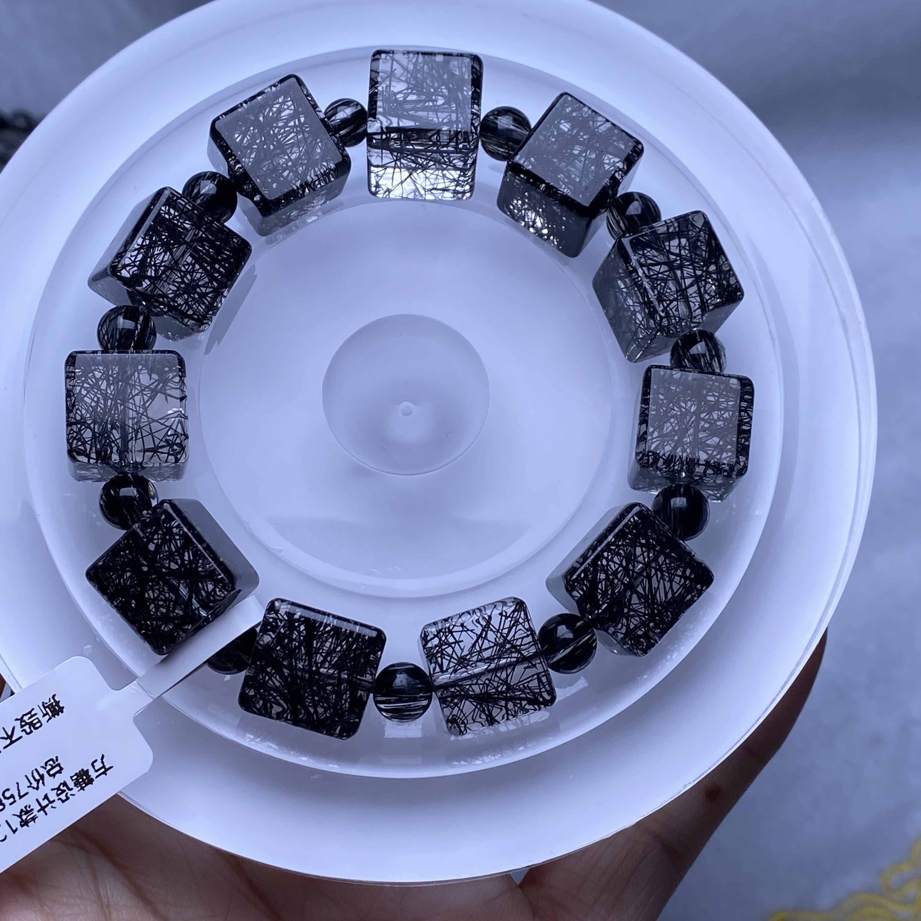 毕业级天然水晶黑发晶方糖设计款一物一图一证尺寸12mm