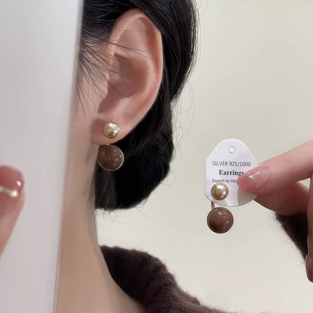 合金仿珍珠耳饰 一款两戴美拉德色系秋冬耳环