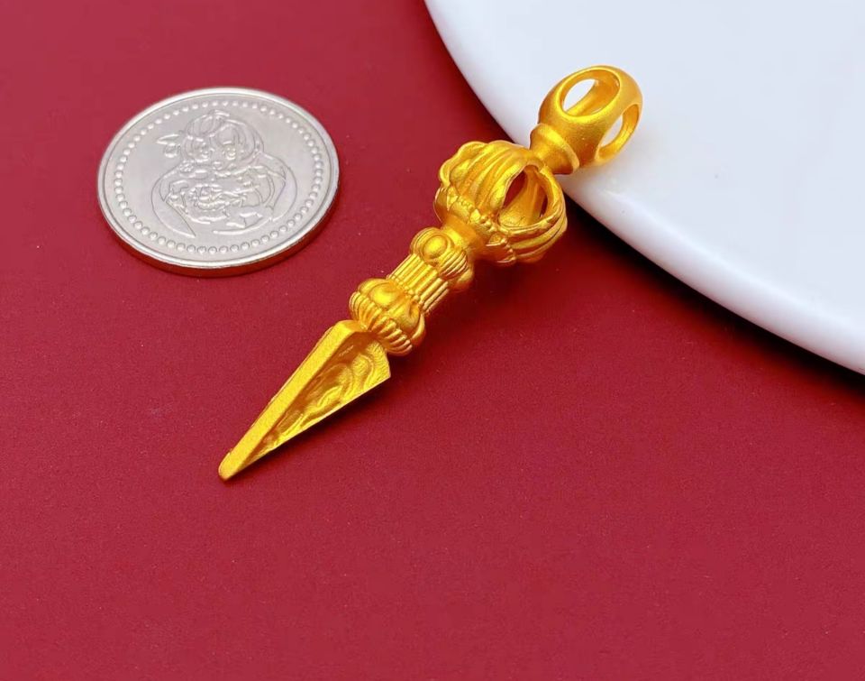 合金吊坠 铜合金 金刚杵降魔杵鎏金三面吊坠项链毛衣链挂坠配黑绳