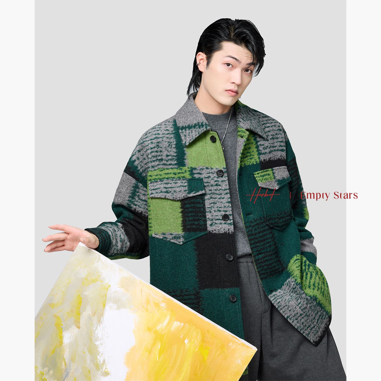 HERBEL/黑白秋冬季新品鹅绒内胆外套拼接绵羊毛大内胆毛呢大衣