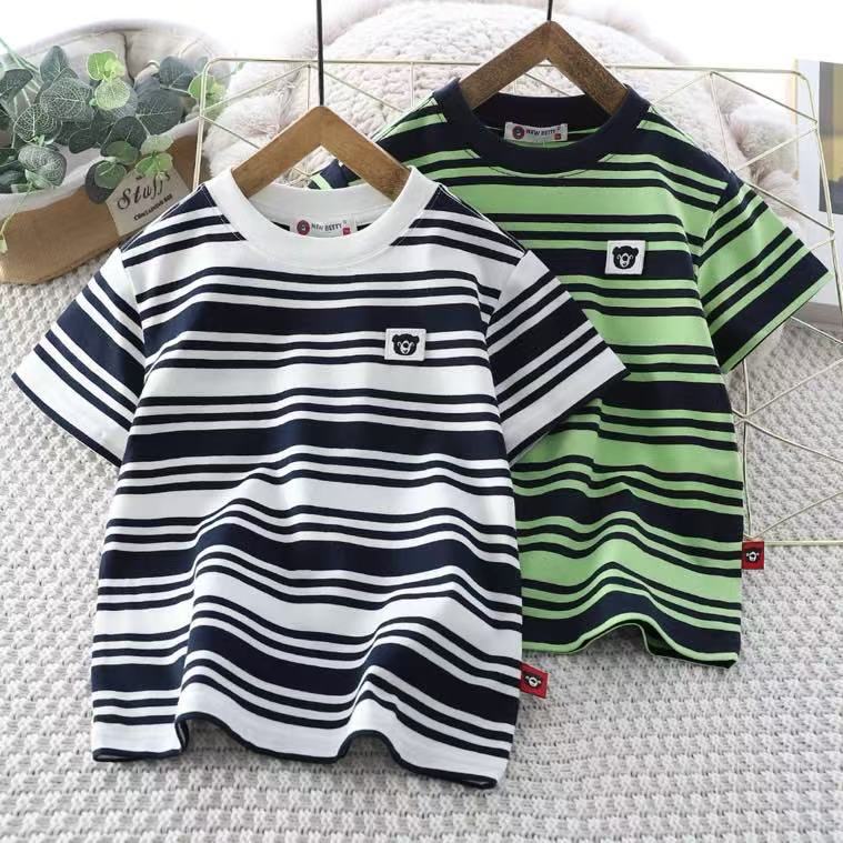 2025夏款儿童中大童纯棉圆领条纹半袖体恤（纯棉A类）