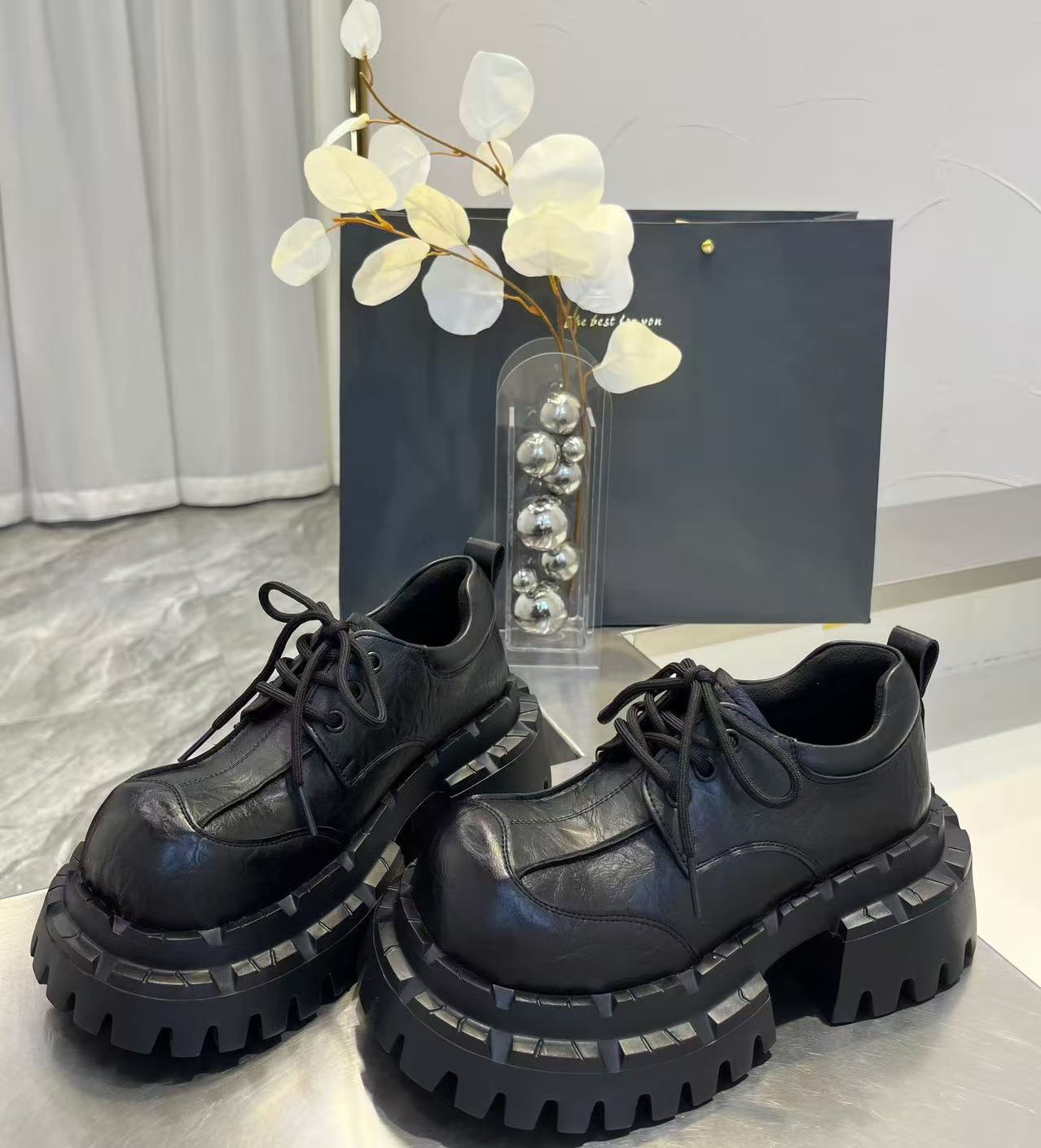 唐小肉百搭中口厚底圆头小皮鞋复古单鞋厚底鞋法式女鞋系带800-31