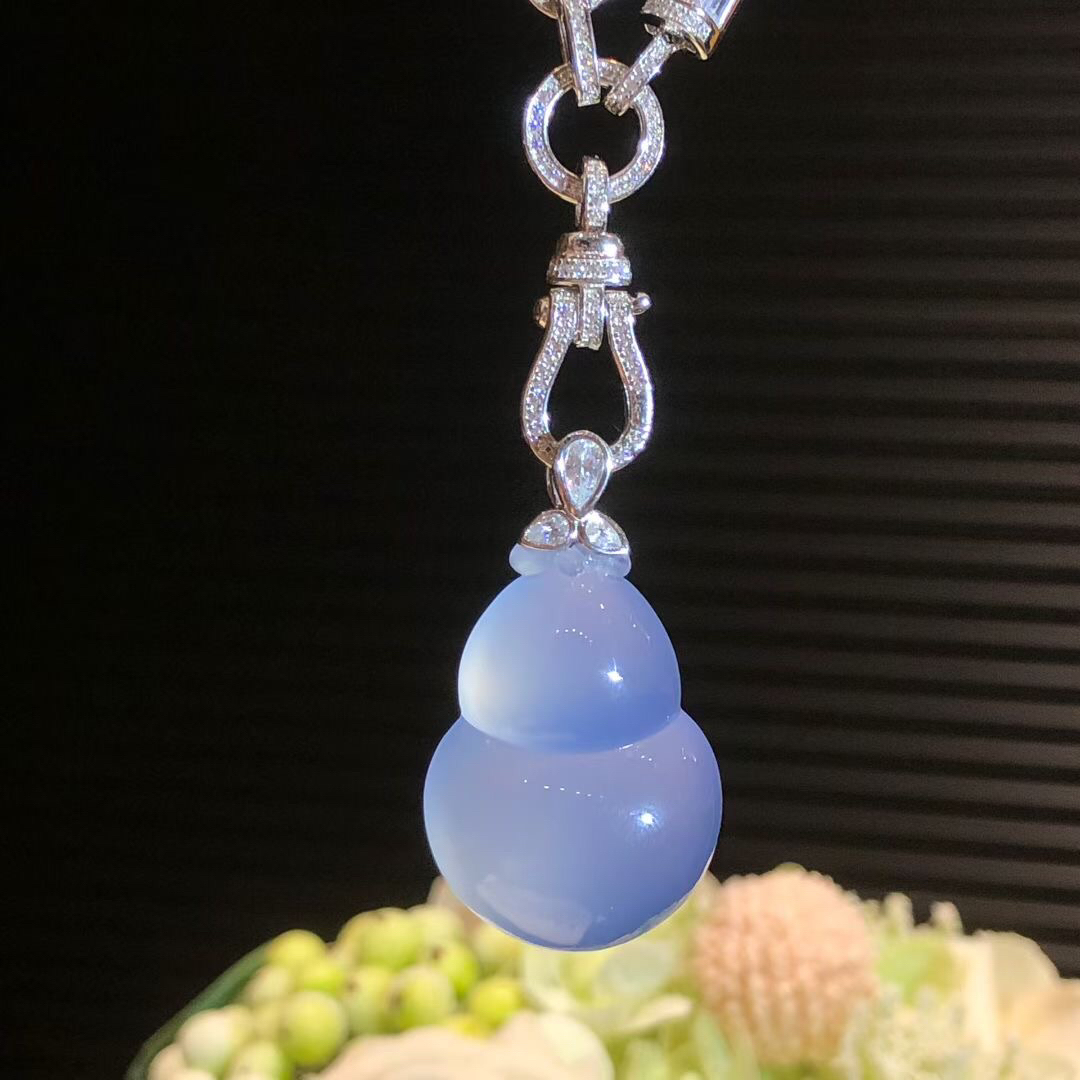 谨玉翠-银s925简约百搭镶嵌小众珠宝蓝紫玉髓设计女款大葫芦吊坠