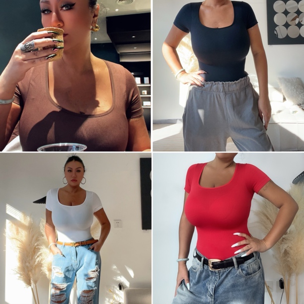 亚男家时尚纯色大码塑身衣修身环形弹力收腰百搭显瘦短袖连体裤