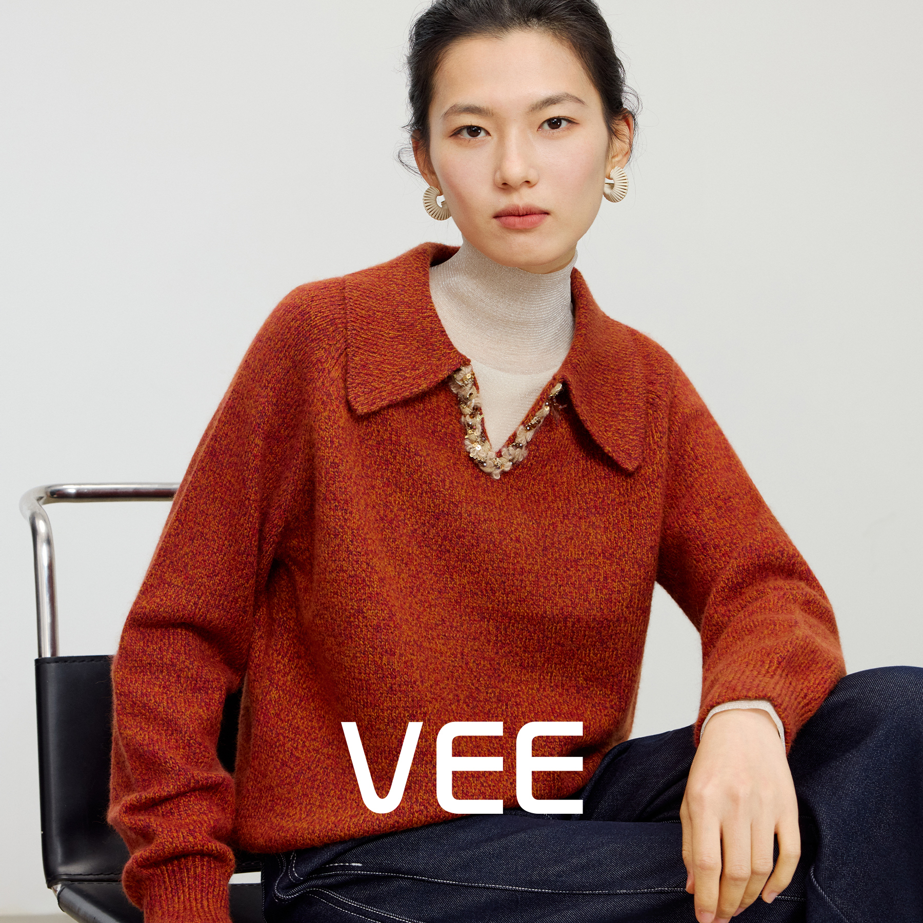 VEE【花海】慵懒减龄针织衫女羊毛兔毛混纺显瘦叠穿打底毛衣上衣女
