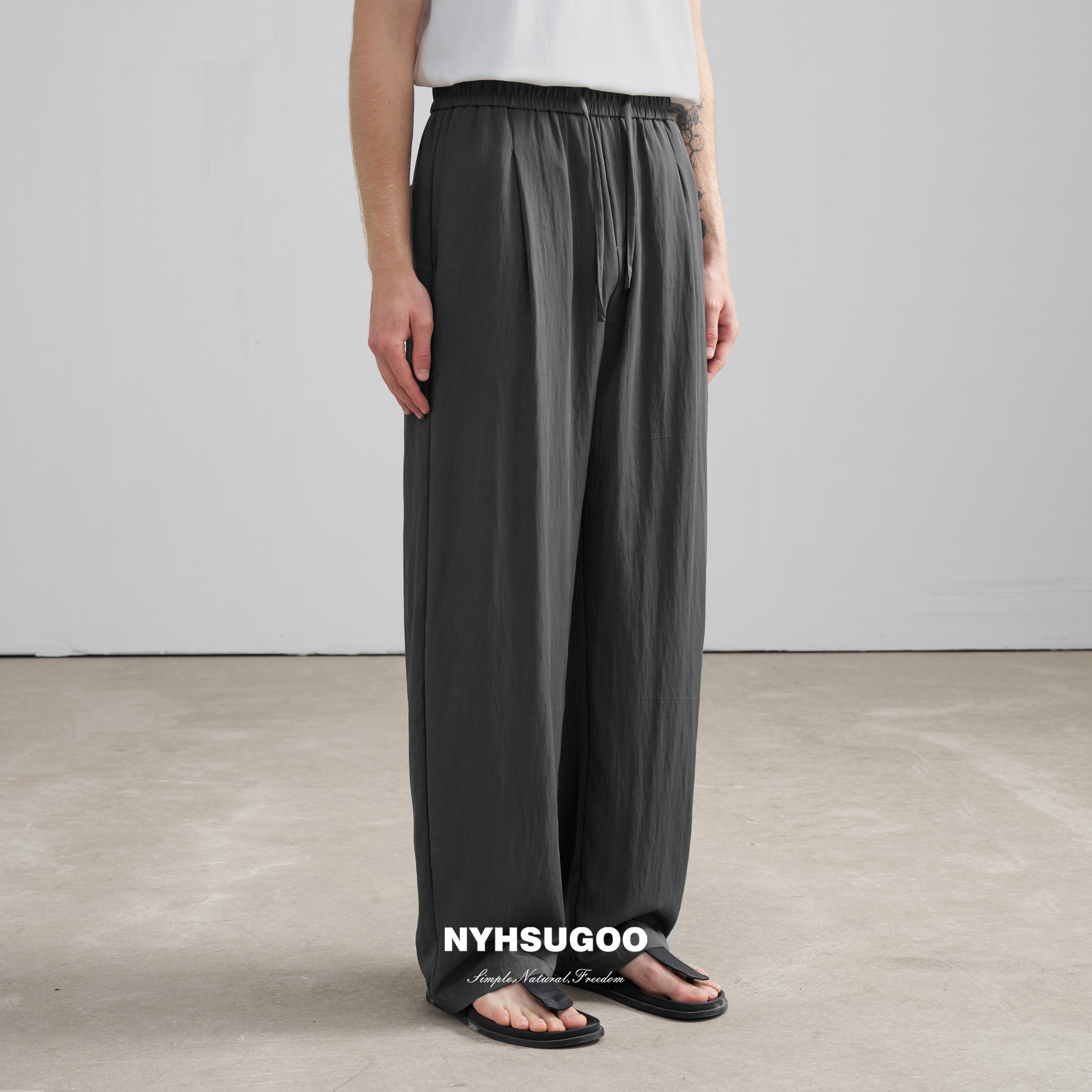 NYHSUGOO/南乙夏季男士超薄冰凉裤本布腰绳设计3622微弯直筒裤