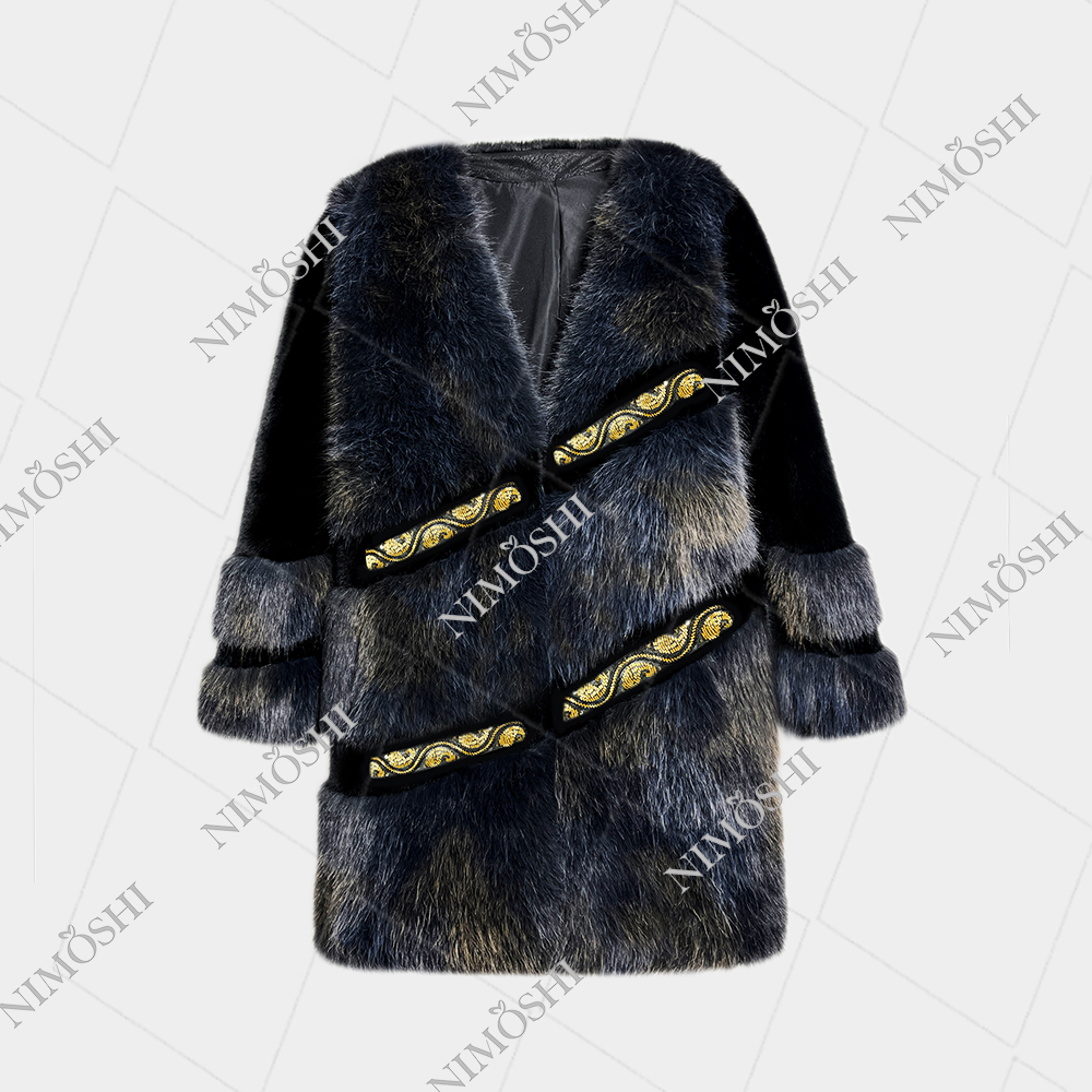 NIMðSHI【达妮】欧货秋冬中长款拼接保暖显瘦毛毛外套 L5062