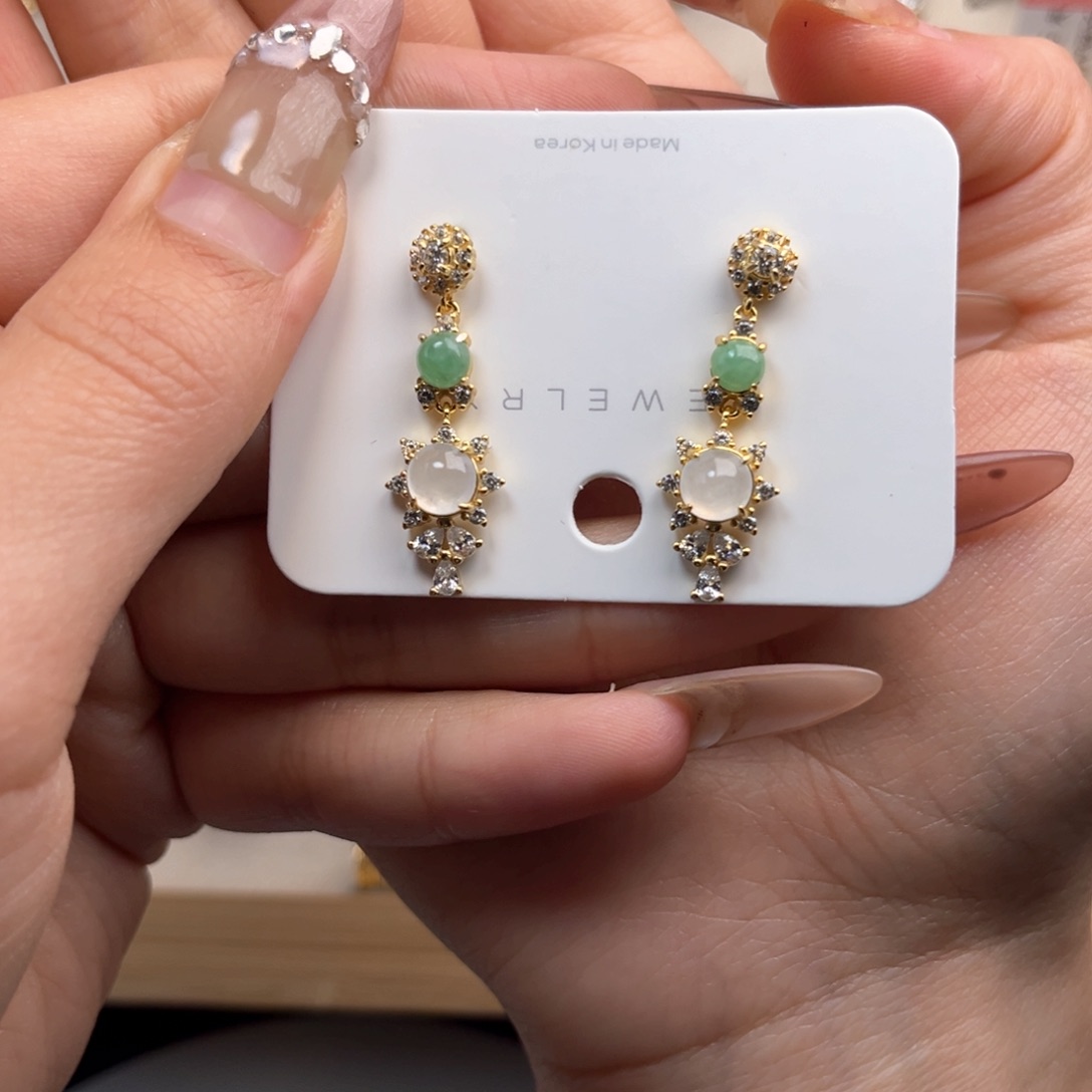 翡翠耳饰银S925镶嵌66858