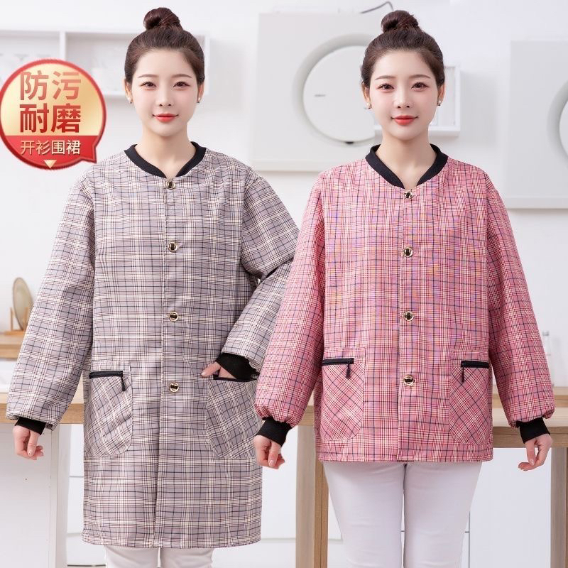 棉布长袖罩衣女外穿围裙厨房做饭家用时尚透气工厂上班工作服围腰