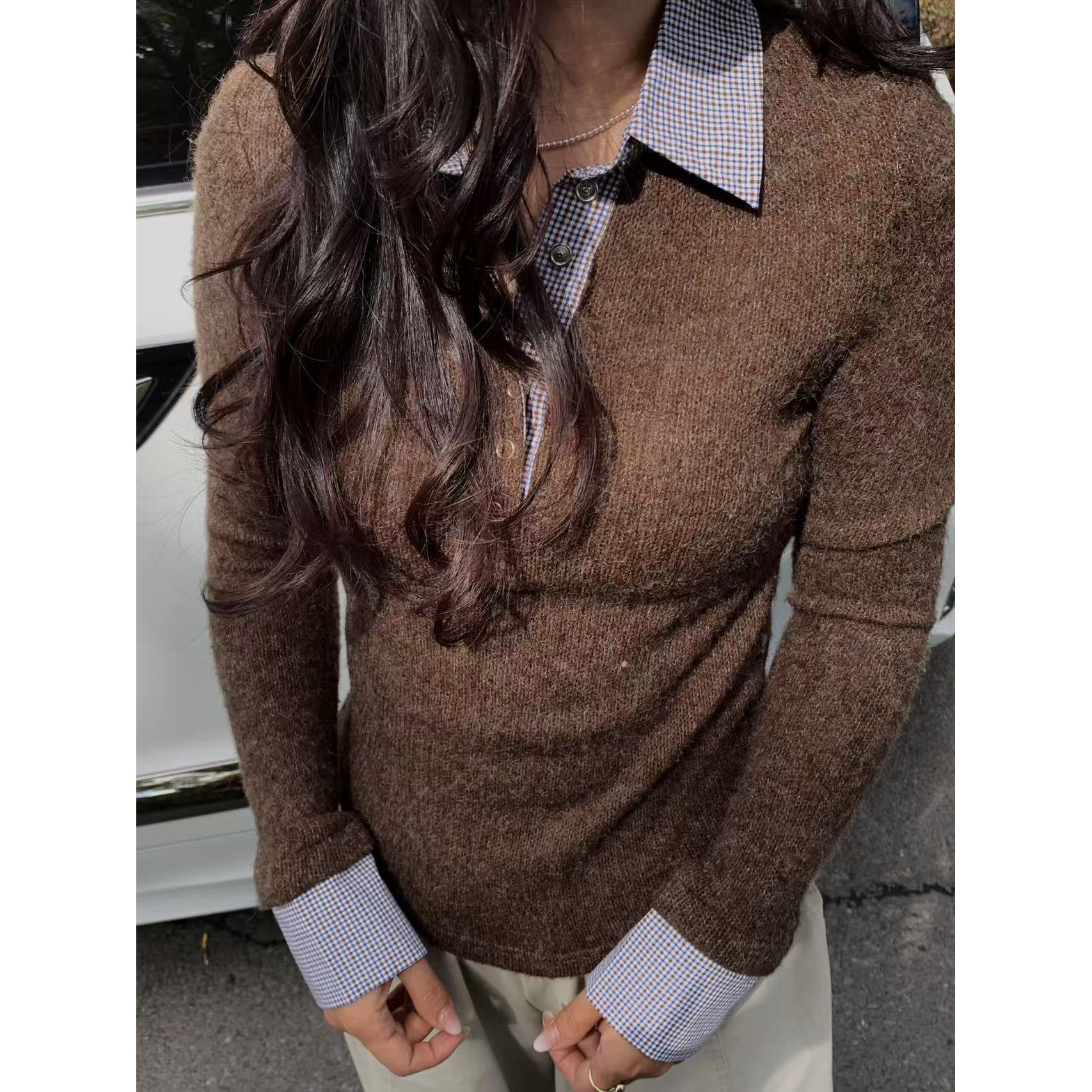 韩代.元英同款 学院风拼接领上衣 L251009052