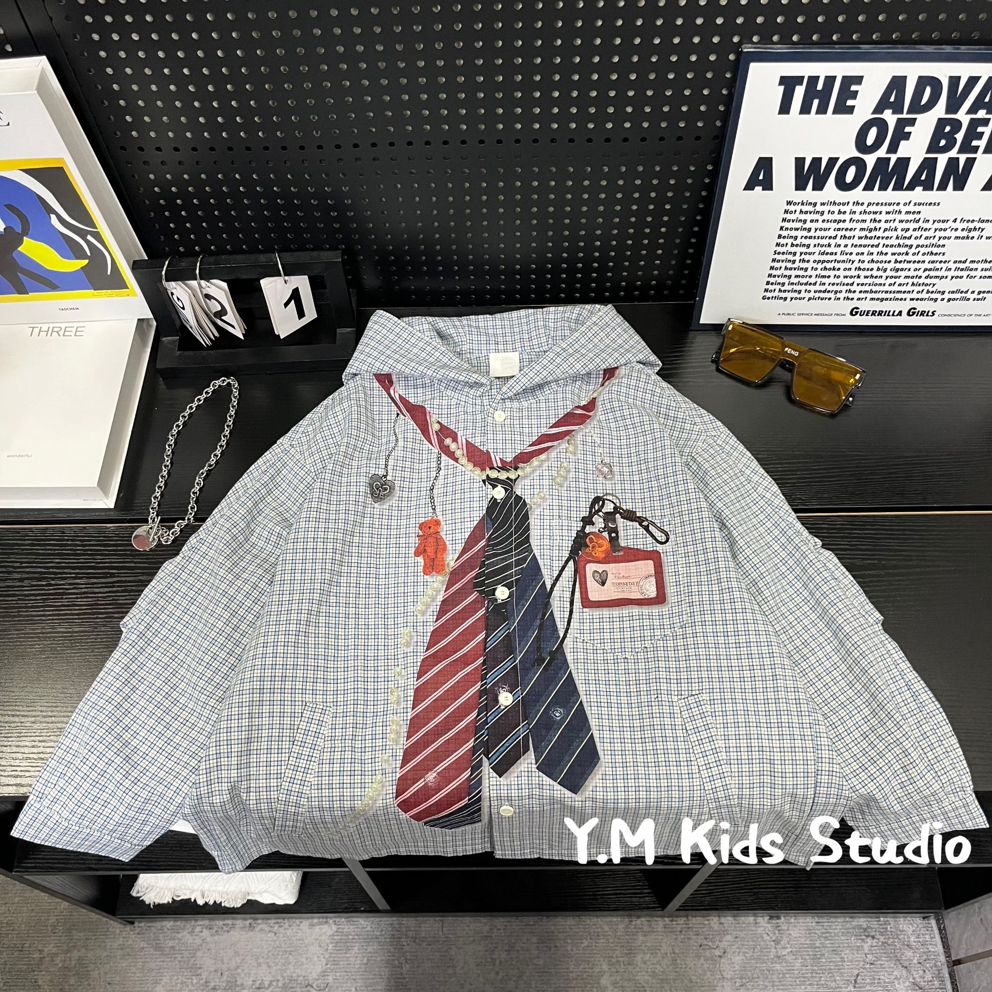 【Y.M KIDS】2025秋季新款儿童领带衬衫连帽外套男童宽松百搭衬衣潮