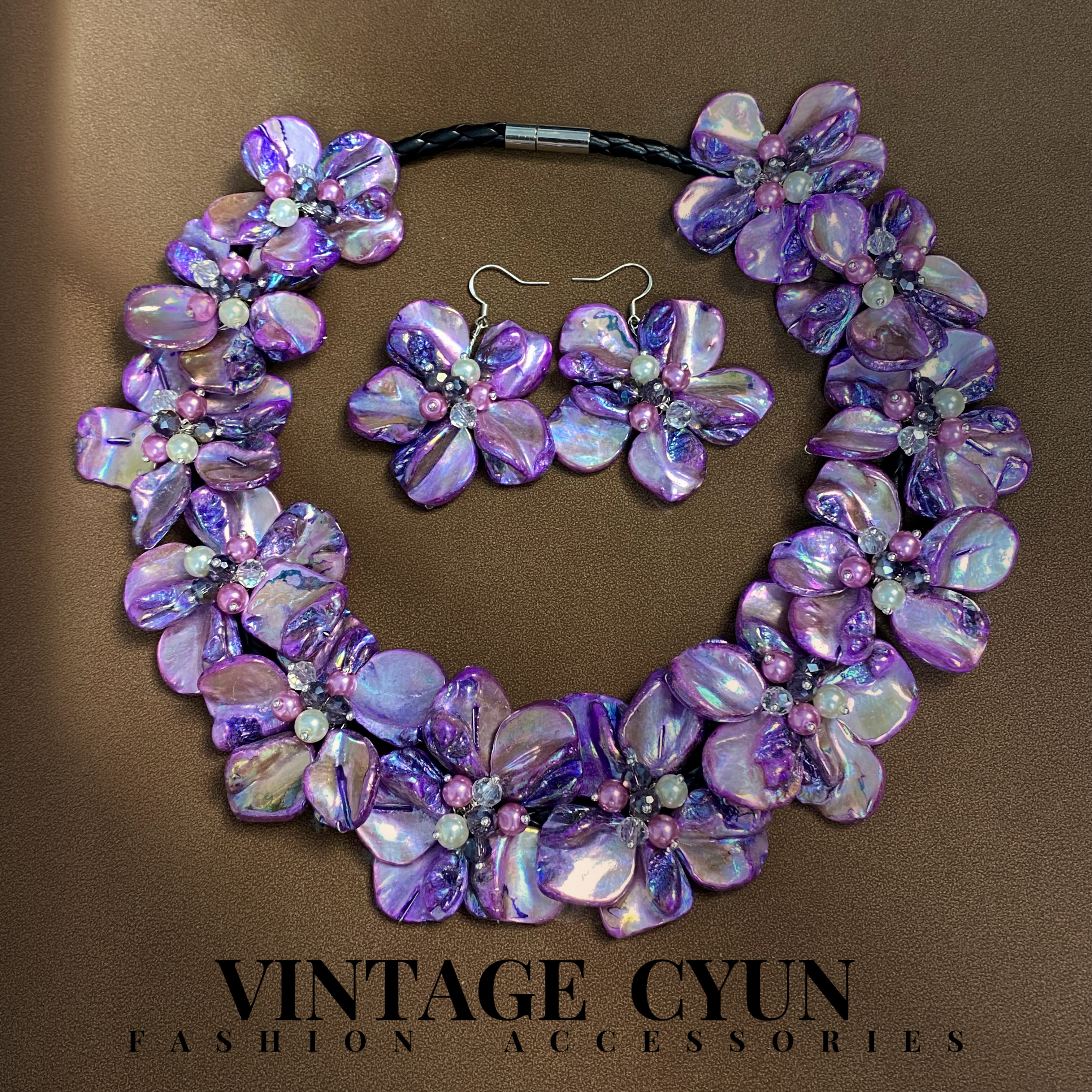 钛钢贝壳项链 手工意大利手工编织深海紫色花瓣满圈项链11880