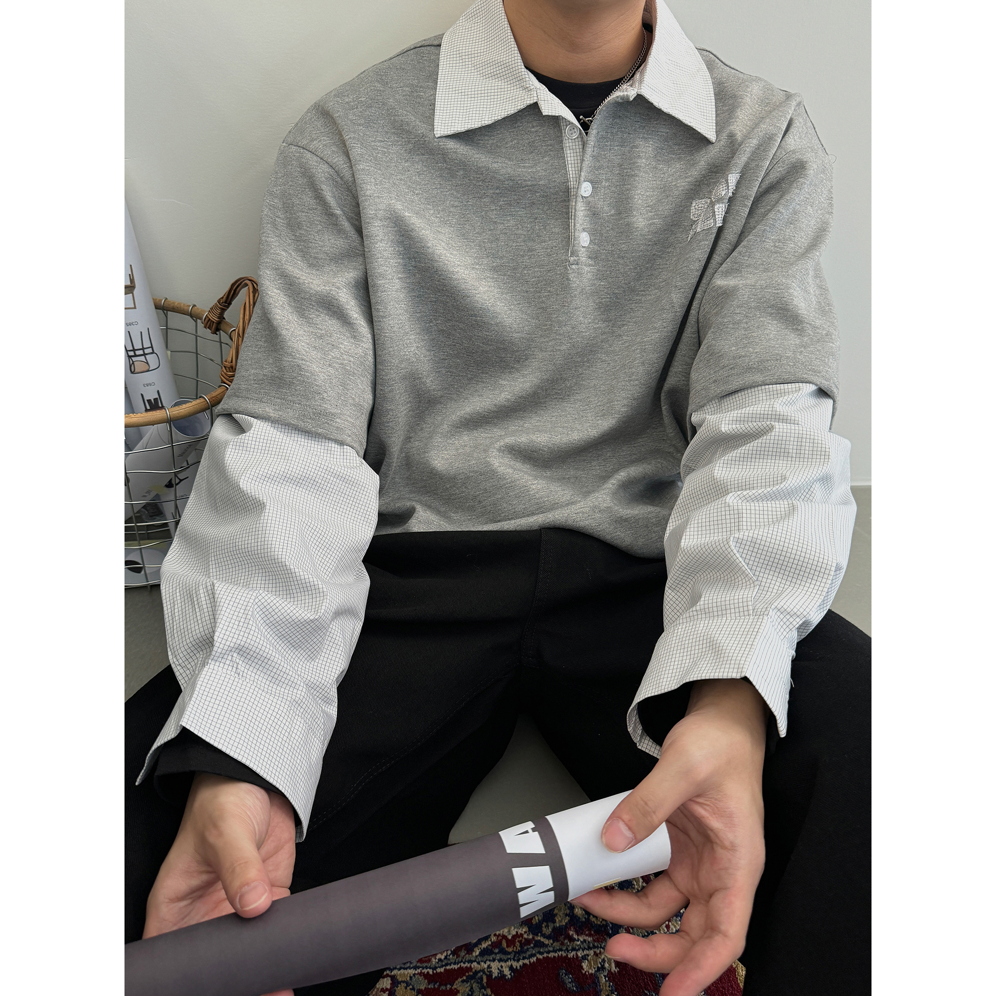 秋季新款韩系高级感美式POLO衫长袖T恤男女休闲宽松ins百搭上衣