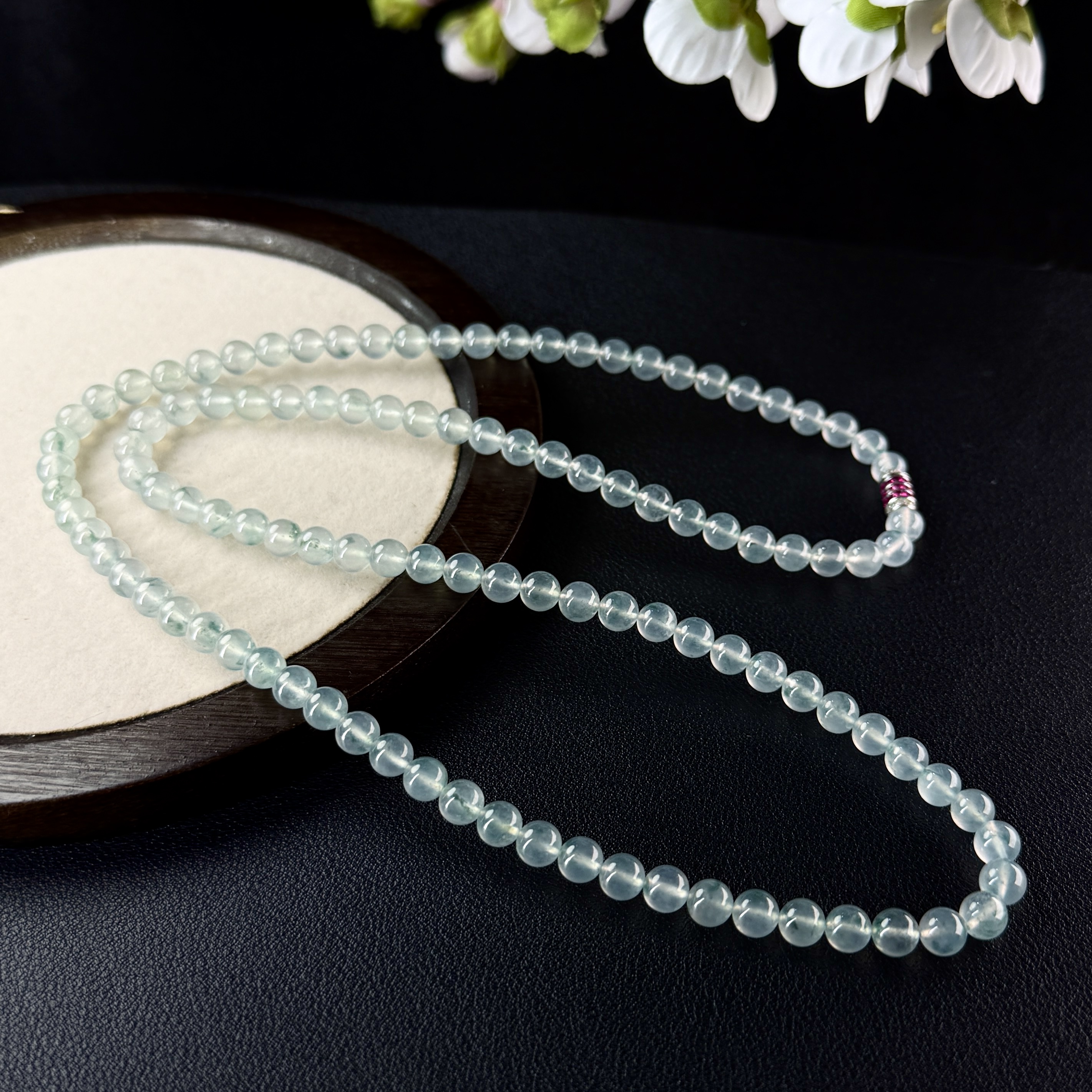 高冰种飘蓝花翡翠项链四会翡翠气质时尚百搭女士长链妈妈简约渐变