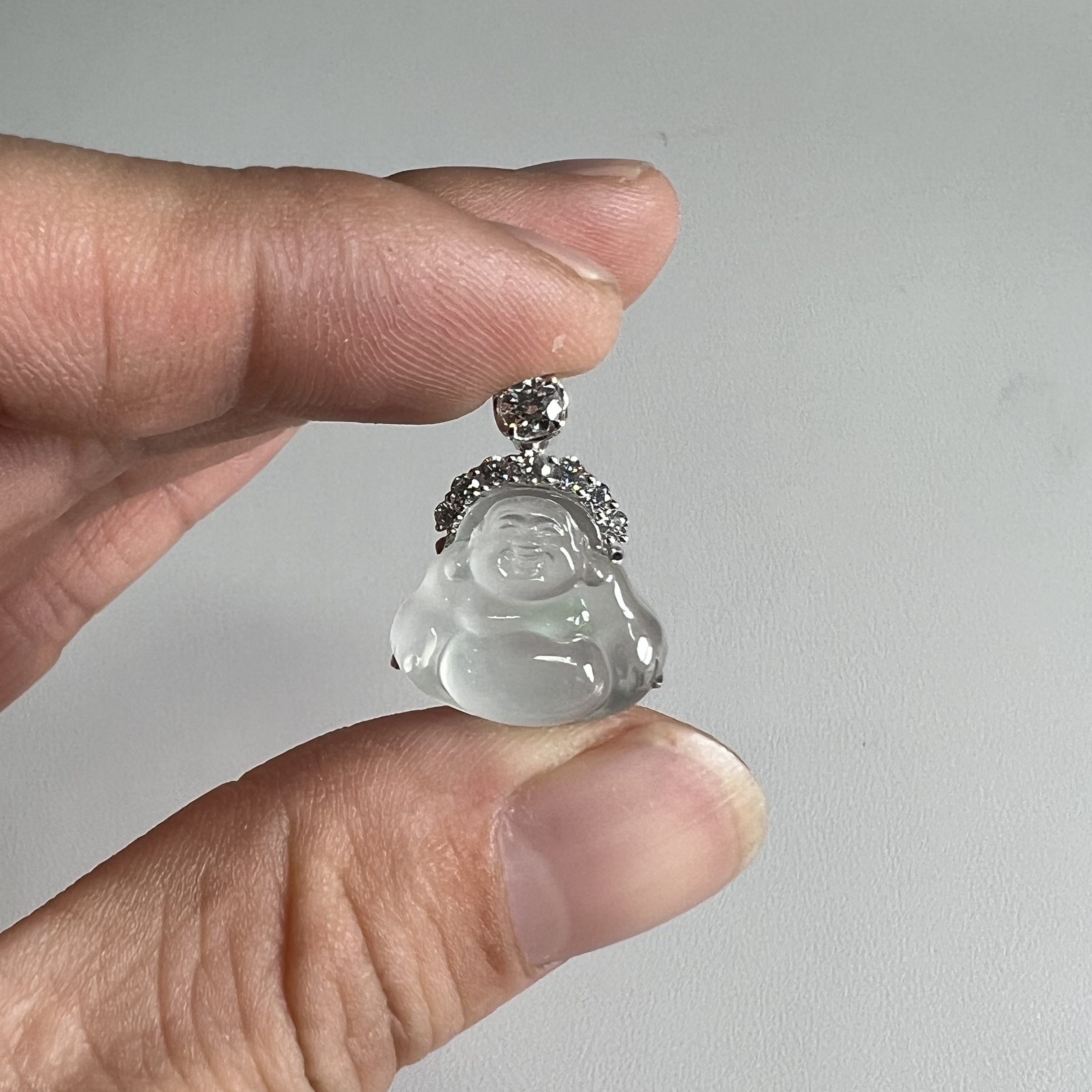 天然缅甸A货翡翠18k金镶嵌翡翠佛公