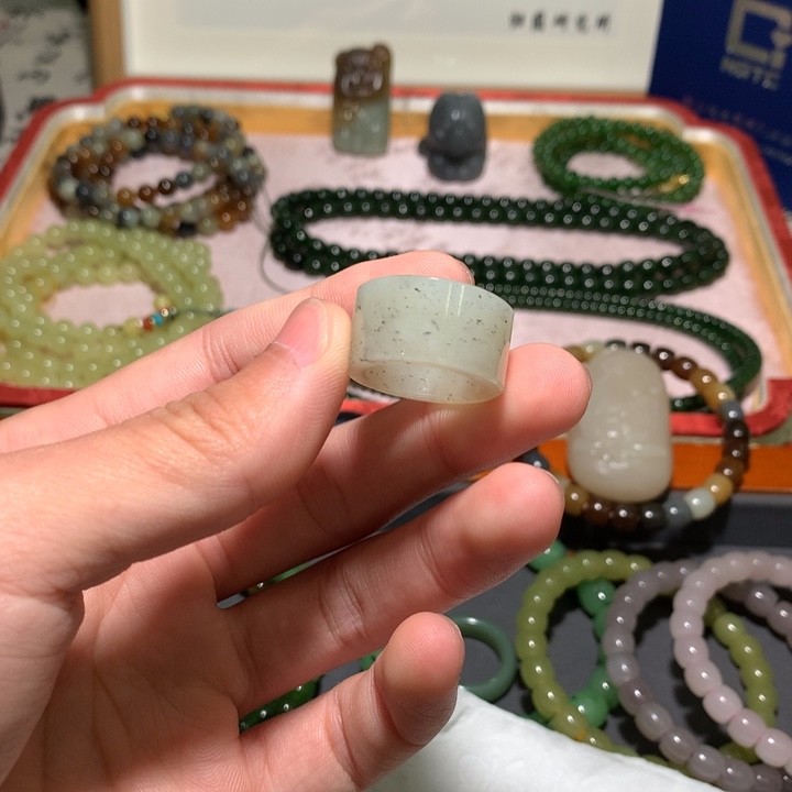 和田玉未镶嵌戒指且末青花 17.7