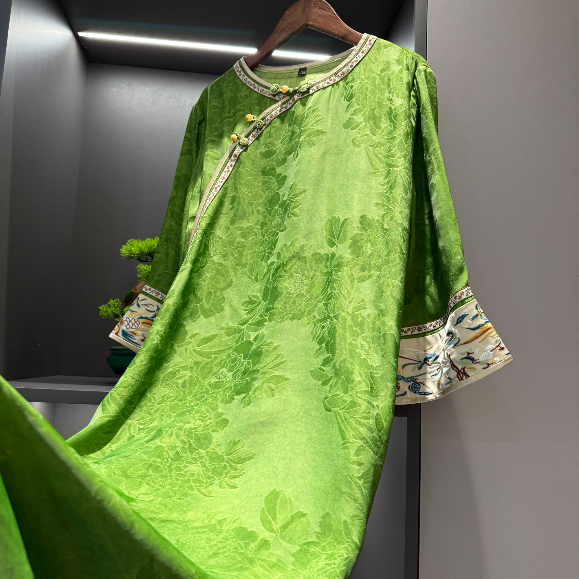 中式连衣裙复古改良斜襟盘扣提花夏季女装宽松连衣裙2762