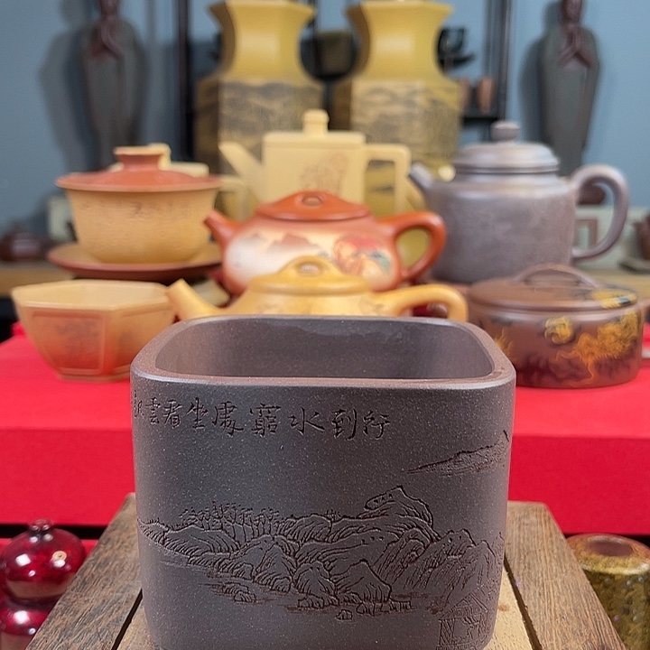 A***⁴茶杯紫砂四方山水杯