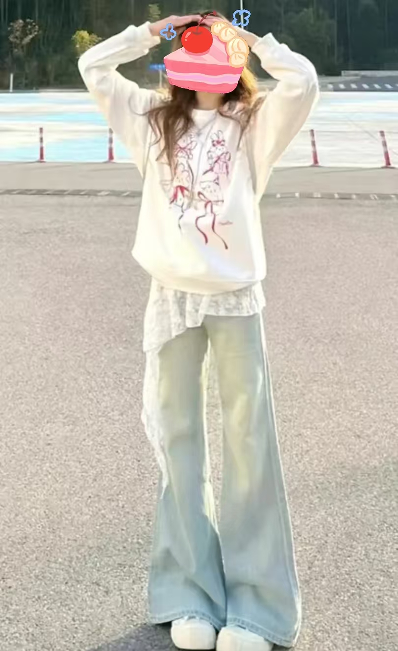 451-460哈哈姐女裤 商家编码复古直筒时尚百搭水洗设计感秋季