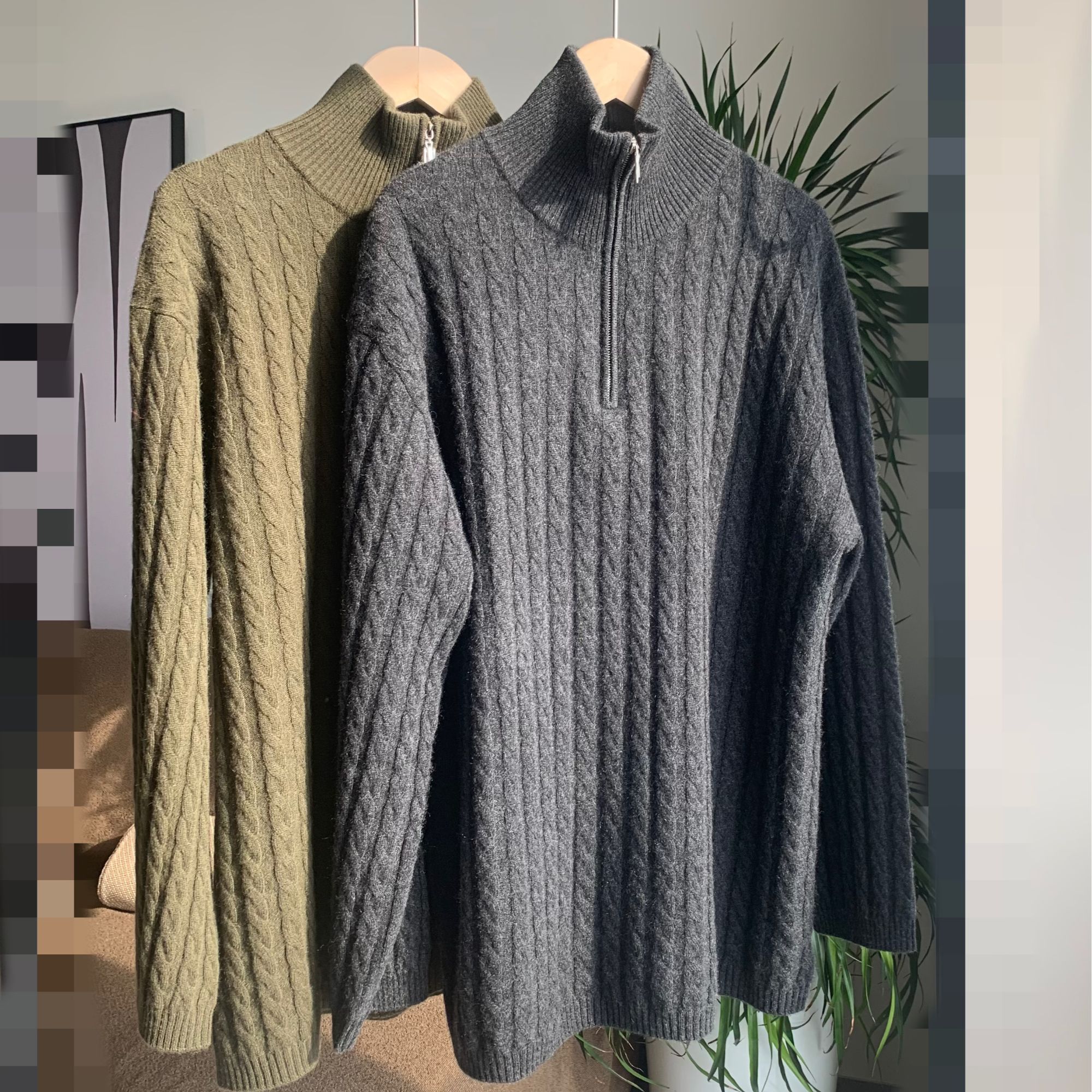 100山羊绒衫女 中长款麻花半拉链套头衫羊绒衫