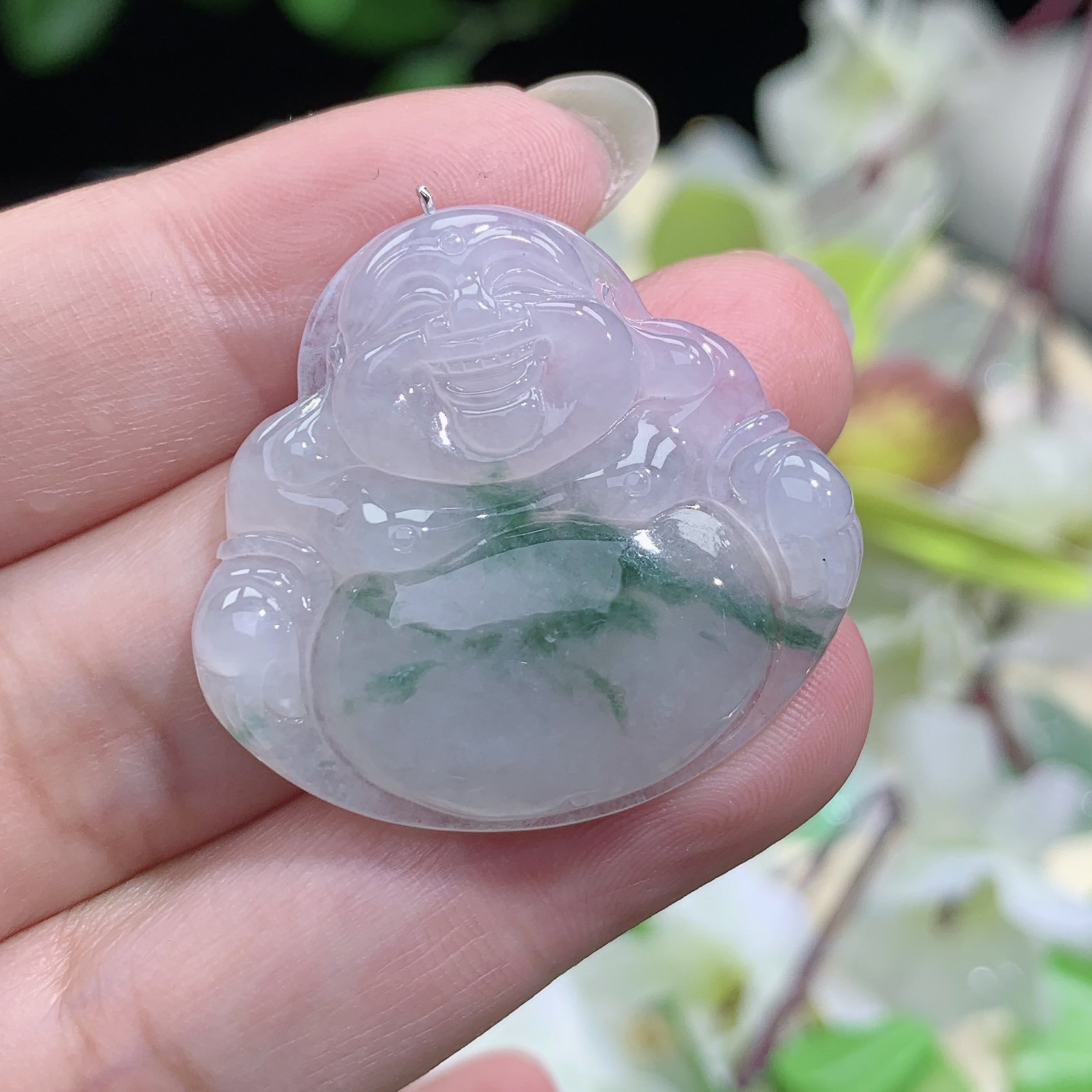 10.92g 冰润 飘绿 佛公 一刀切 吊坠 缅甸翡翠A货玉石32×34.5×5.5