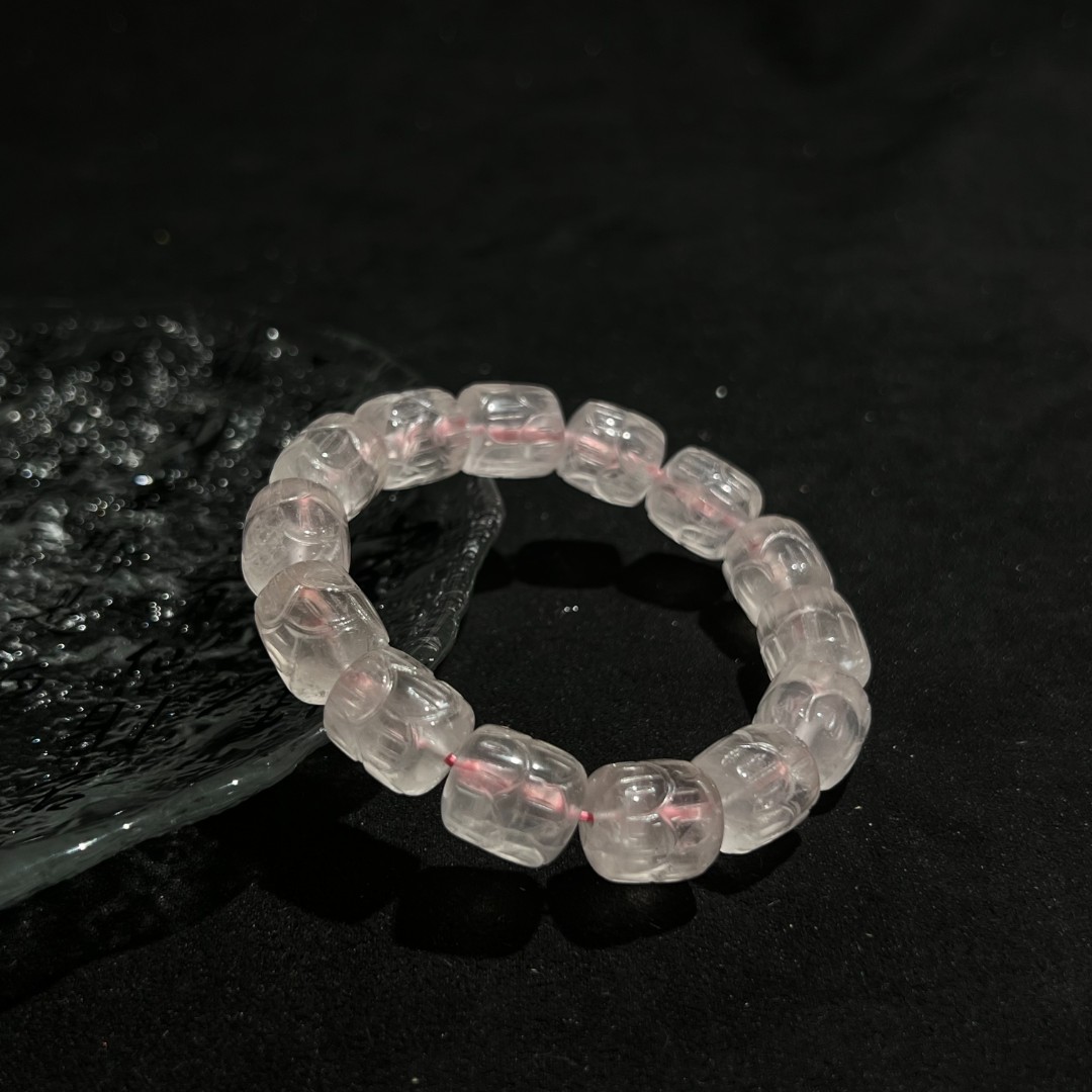 S2533【貝勒爺】粉水晶雕刻双莲花手串（多样性发其一）