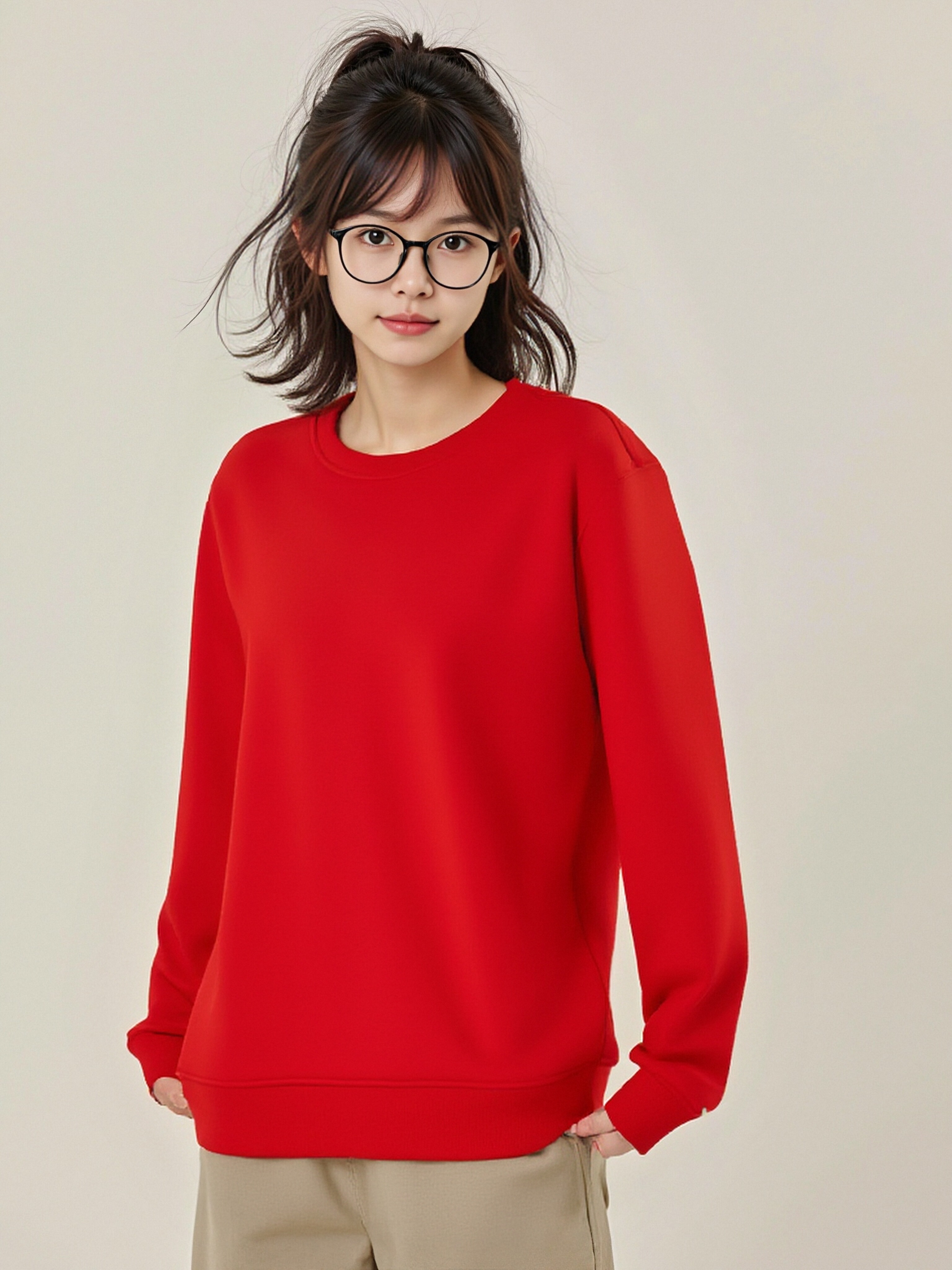 男女同款户外圆领运动休闲百搭透气简约加绒宽松款休闲卫衣H888