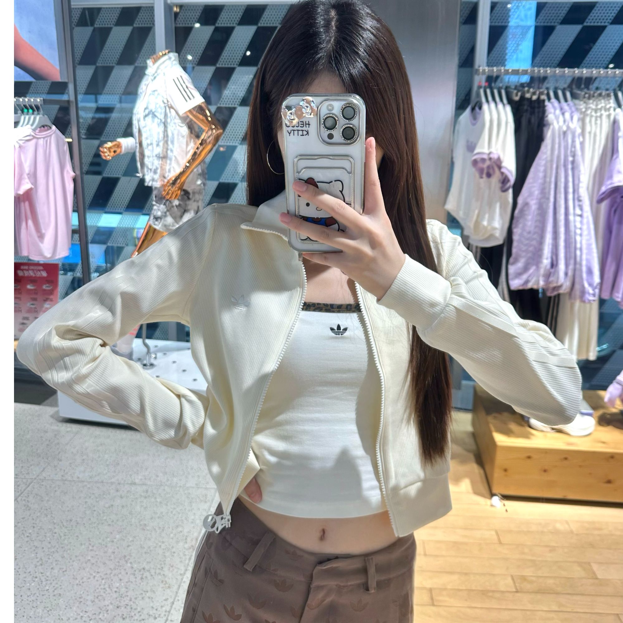 adidasRIBBED COLLAR TRACK TOP 复古运动修身夹克外套 KB5445