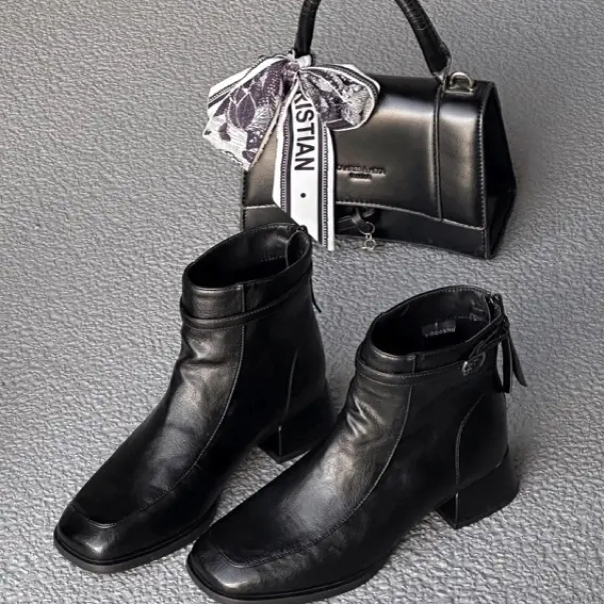 25年新款棉鞋马丁靴时尚女鞋圆头修面皮瘦瘦靴中跟靴堆堆鞋百搭