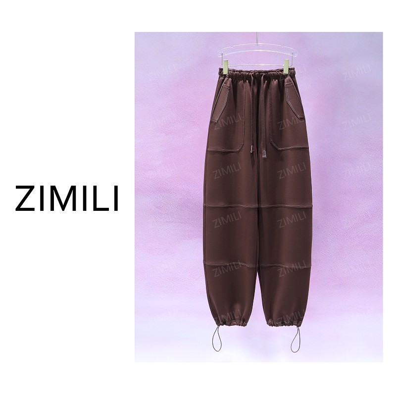 【亮哥女装】2025秋冬新品《栗子》咖啡色松紧腰抽绳工装裤5312-P2