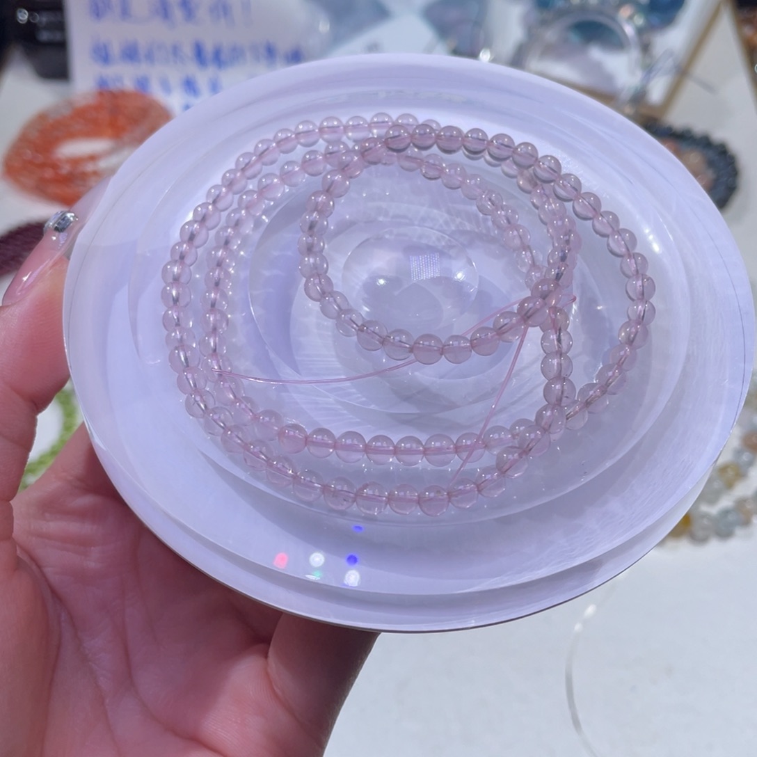 未镶嵌手链水晶莫粉粉水晶三圈4+