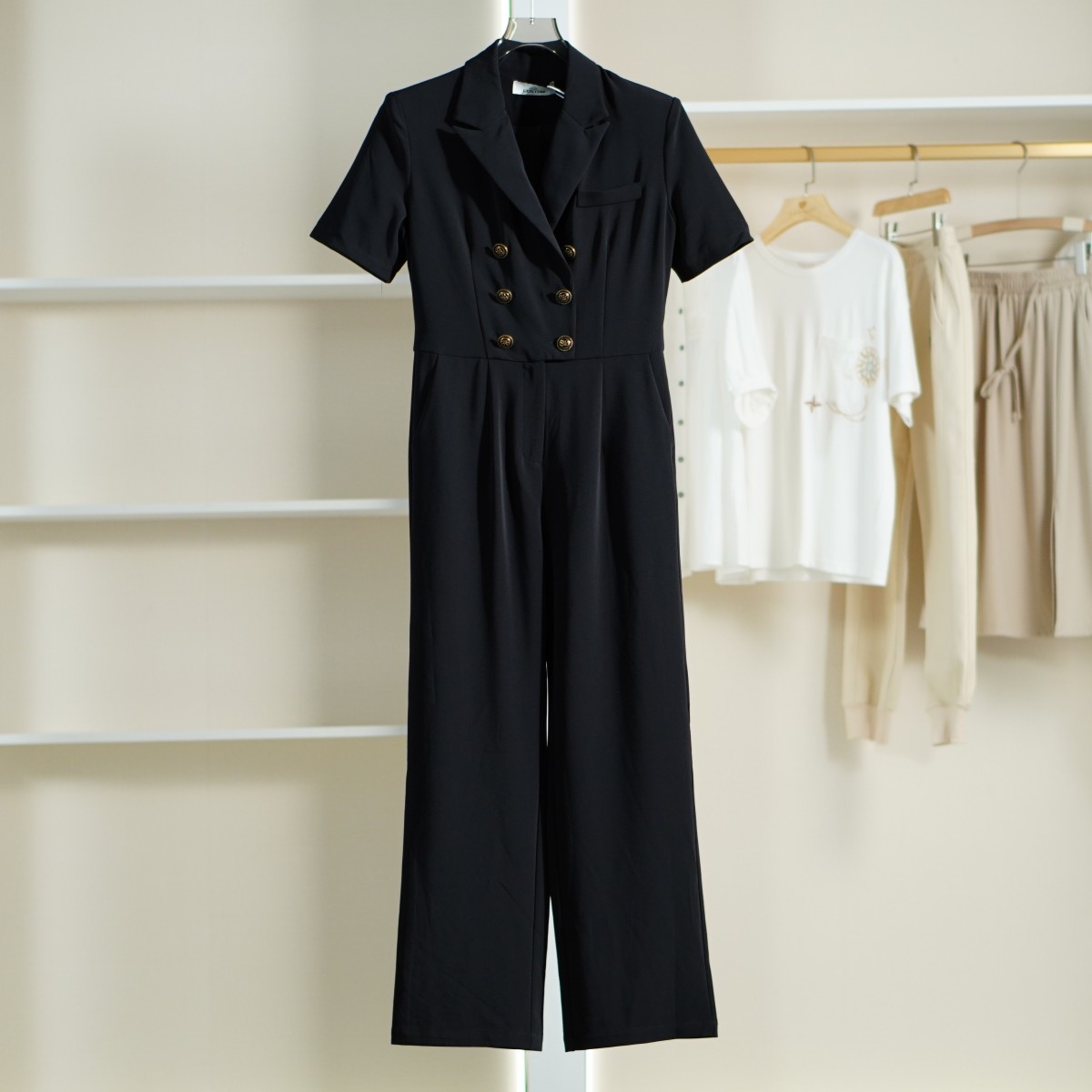 【深圳原创】Y581-5 女装夏气质西装双排扣连体裤黑色F-113