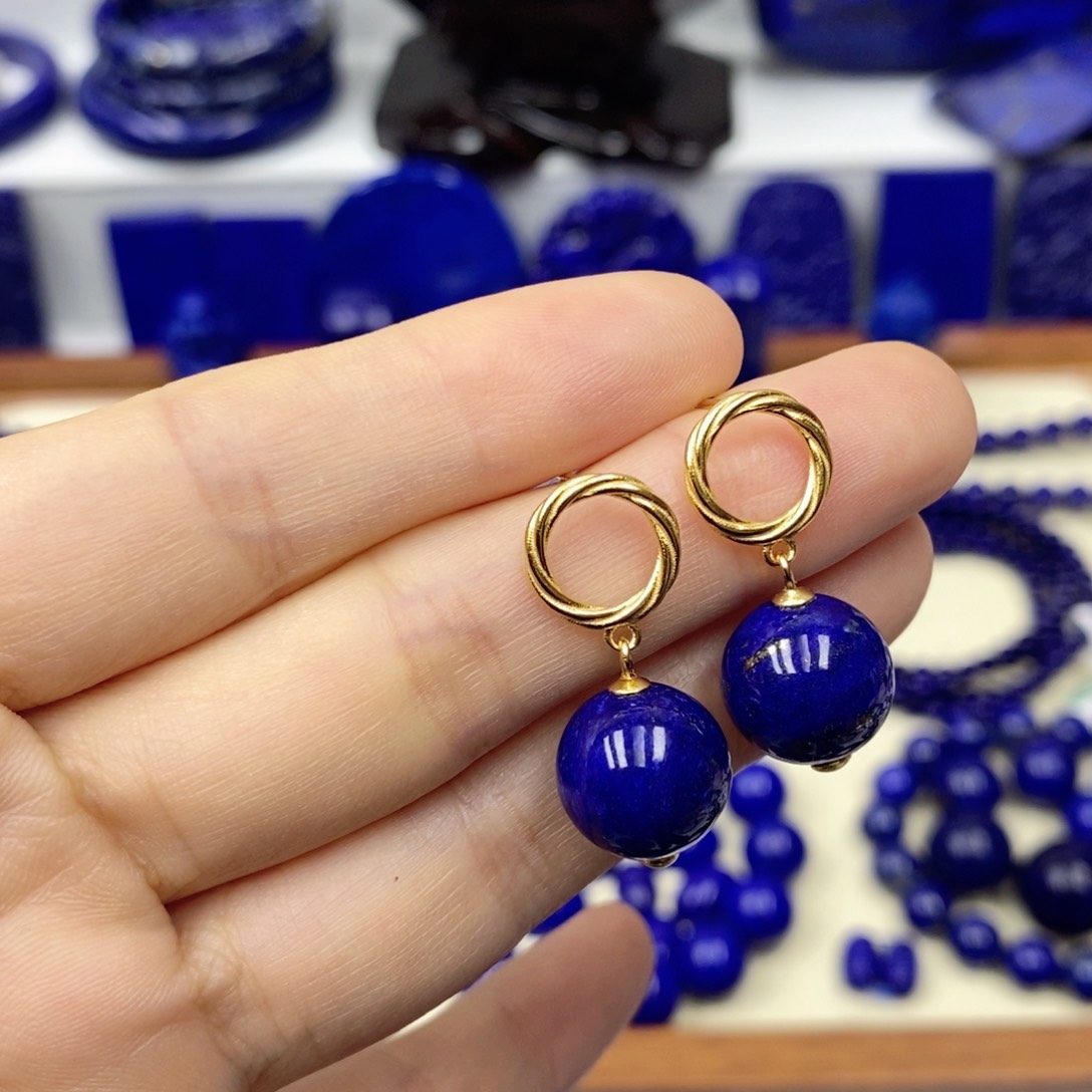 青金石耳饰银S925镀金镶嵌