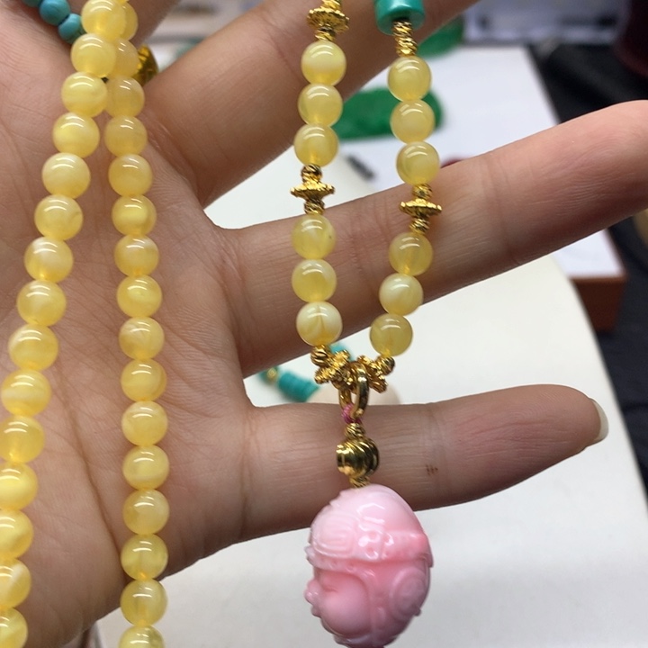 合金颈饰玛瑙/玉髓吊坠