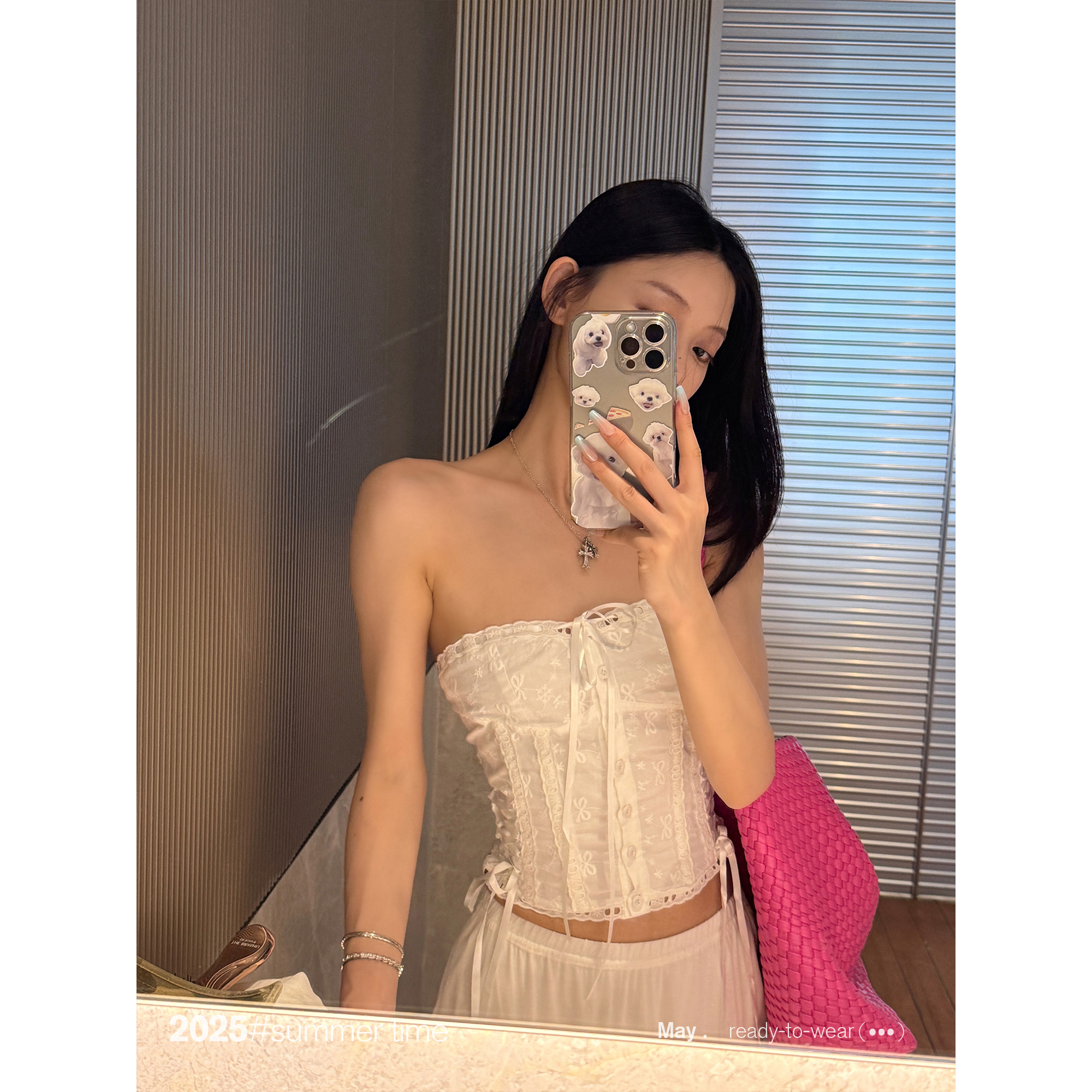 SUNONEONE 纯棉花边系带拼接抹胸女夏短款辣妹纯欲修身上衣H1125D