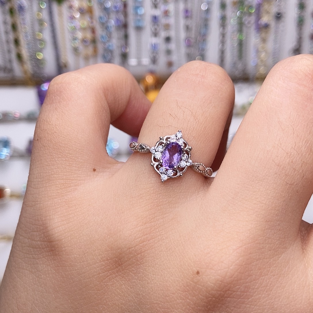 戒指银S925镶嵌紫晶