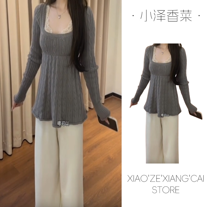 灰色方领套头打底麻花毛衣女2025秋冬新款收腰显瘦内搭针织衫上衣