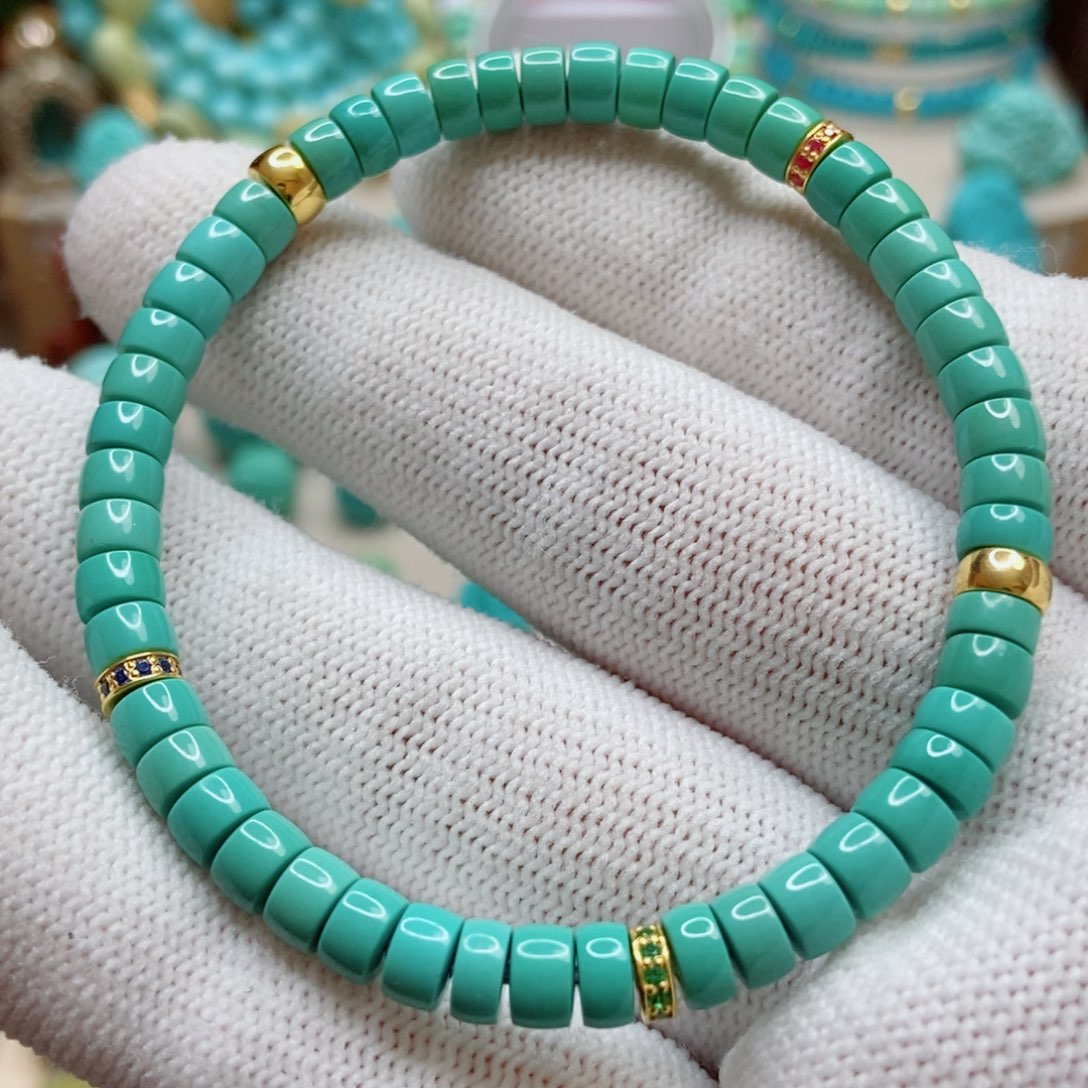 绿松石珠子18K金镶嵌