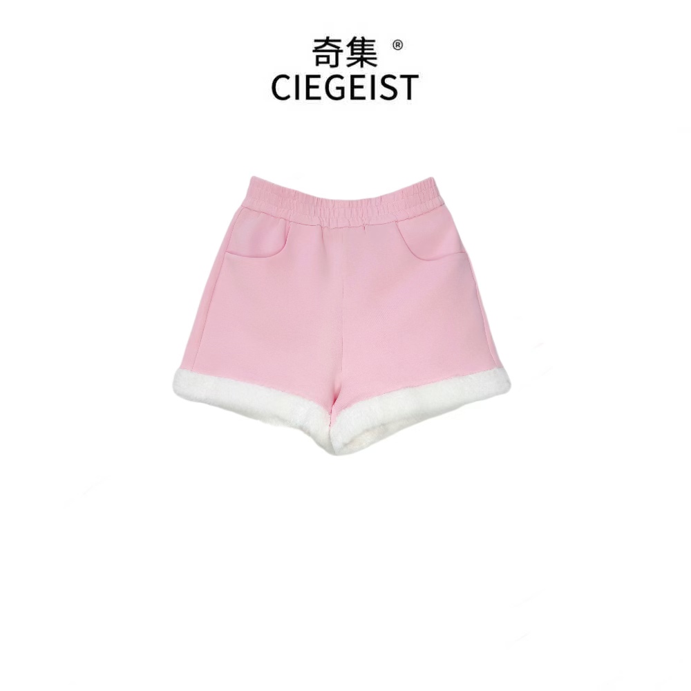 2025秋冬设计师款拼接毛毛下摆休闲百搭显瘦短裤9013