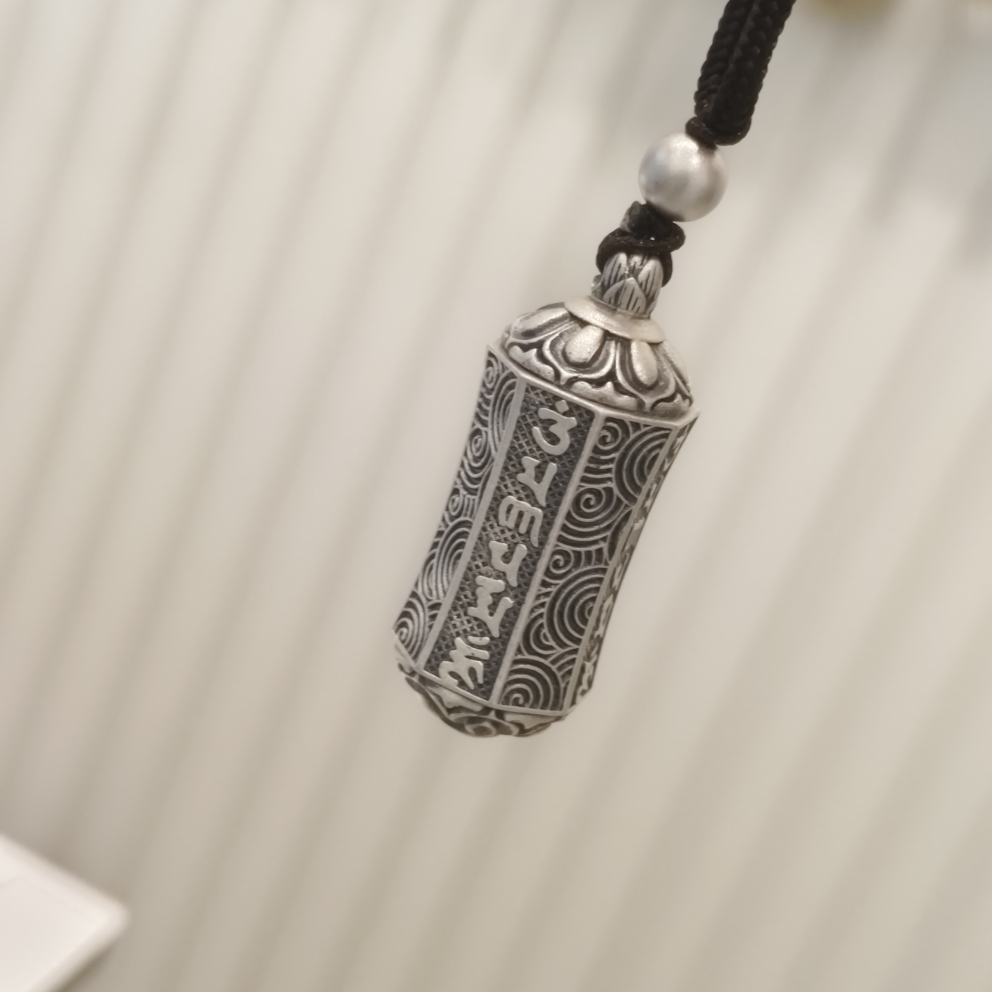 CBAI/菜百 吊坠足银 XD 足银饰品 六字真言祥云柱复古时尚