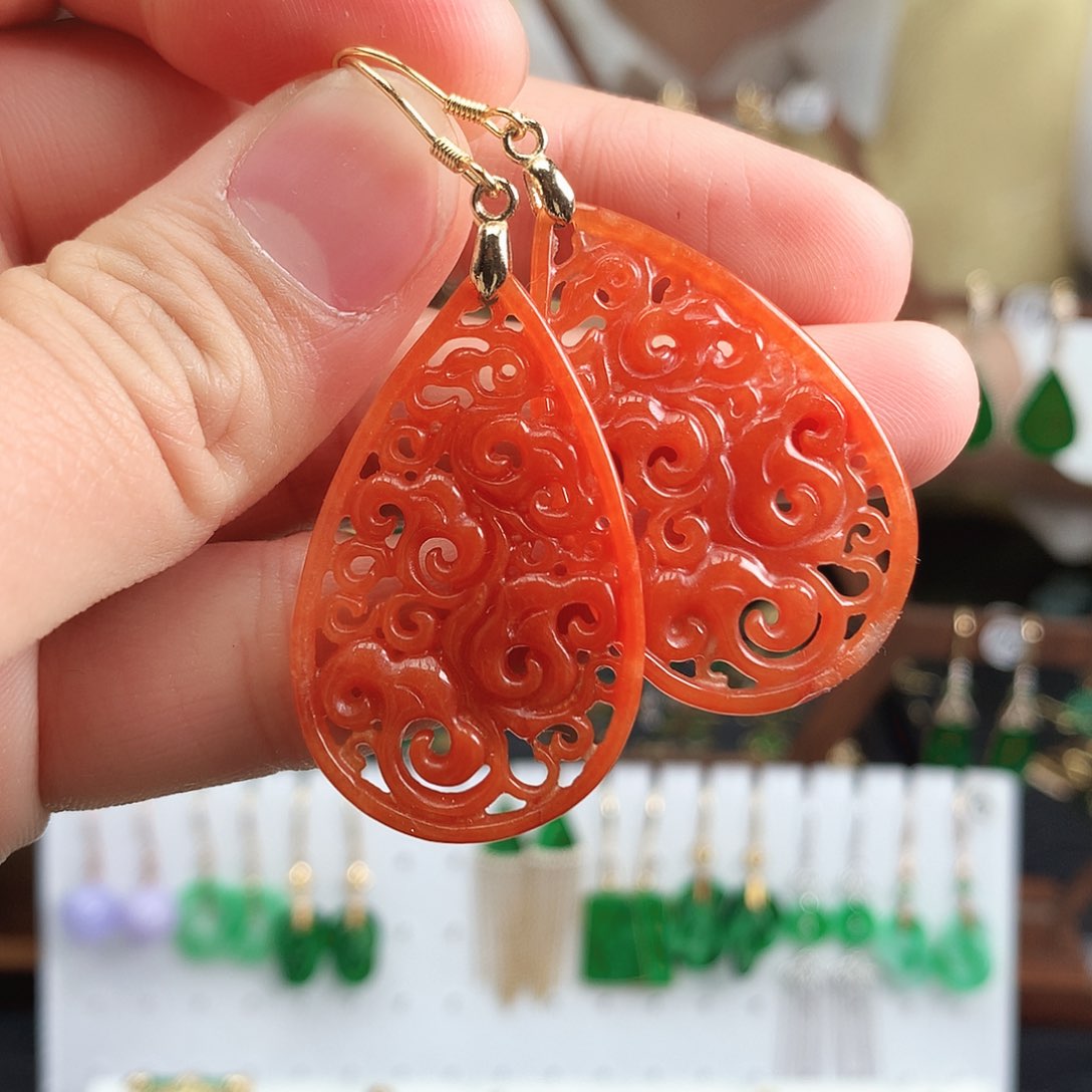 翡翠耳饰银S925镶嵌耳饰