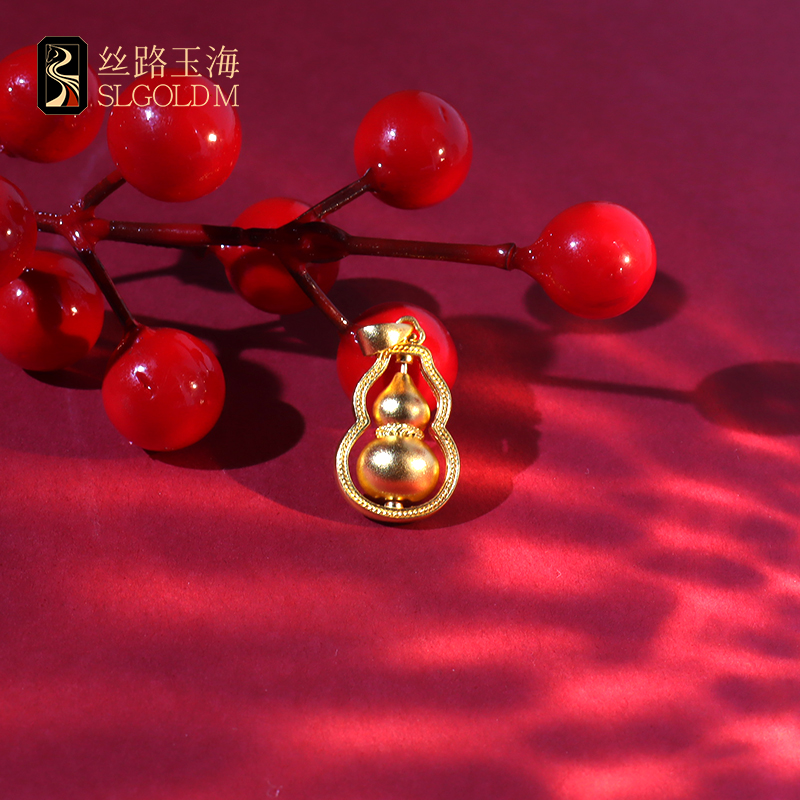丝路玉海葫芦吊坠古优雅气质时尚国风足金999复古