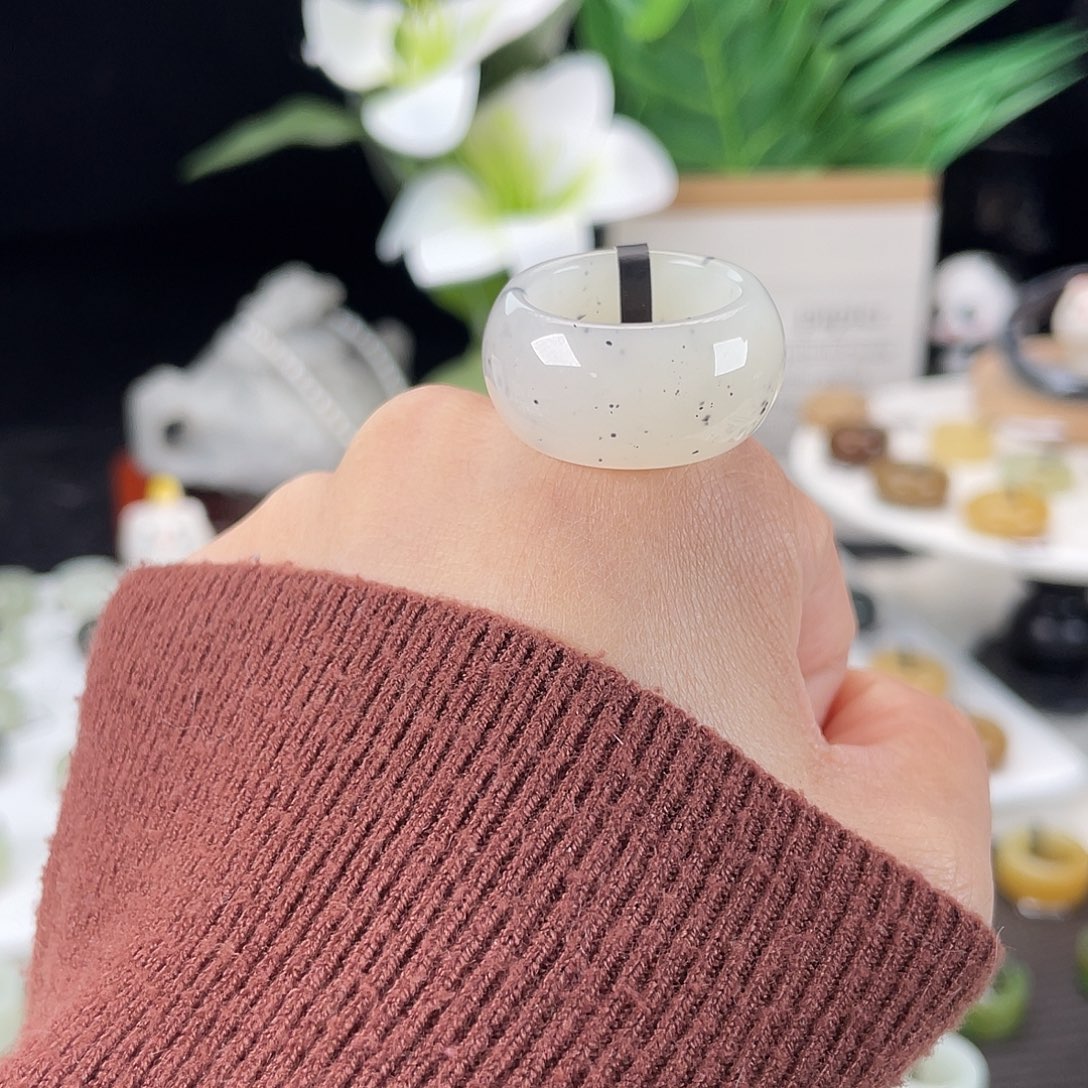 和田玉未镶嵌戒指E7冰麻薯墩墩18.1扩圈到19.1