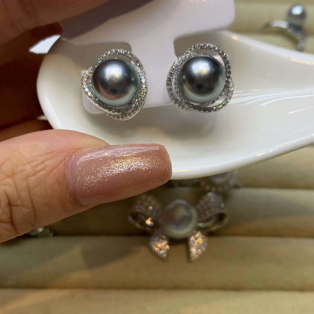 银S925镶嵌耳饰海水珍珠