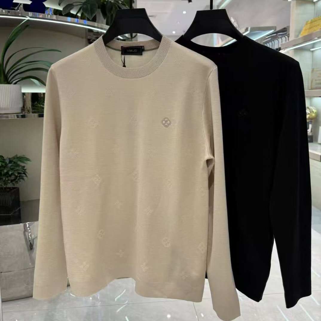 【轻奢高端针织】25年秋冬提花男士时尚修身精致圆领针织-2076