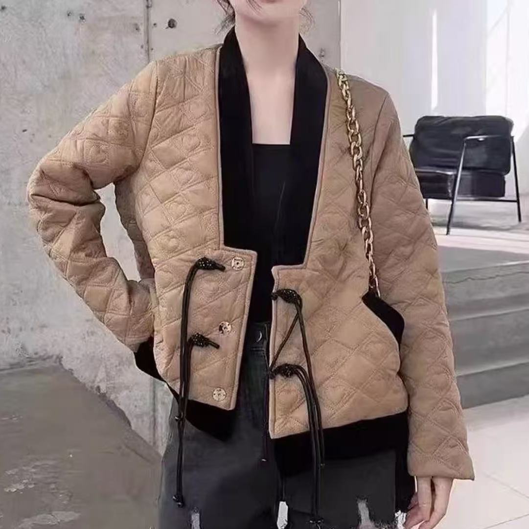 W210  中式新款外套秋冬复古棉服气质时尚盘扣拼接棉袄国风