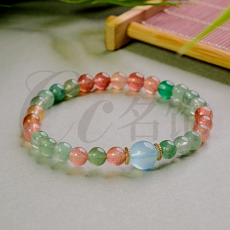 原创设计款石英质玉彩色草莓晶手链-6092