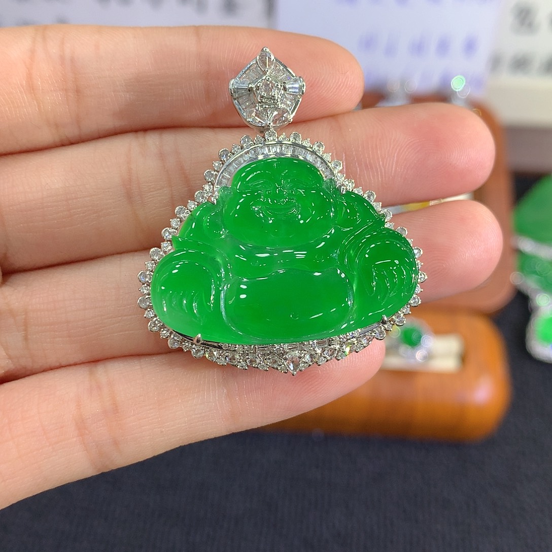 翡翠18K金镶嵌吊坠(不含链)佛公