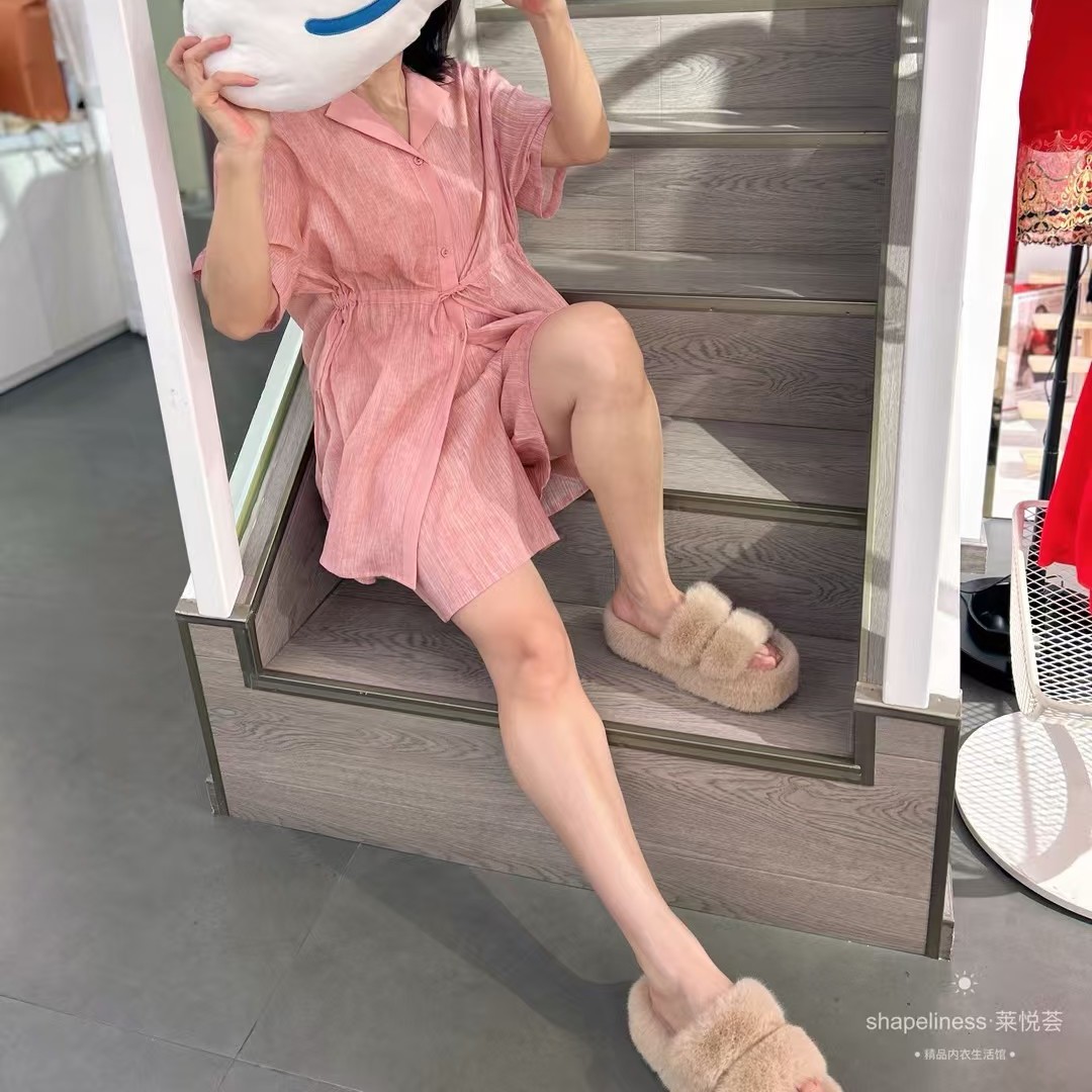 女士翻领收腰短袖家居服套装