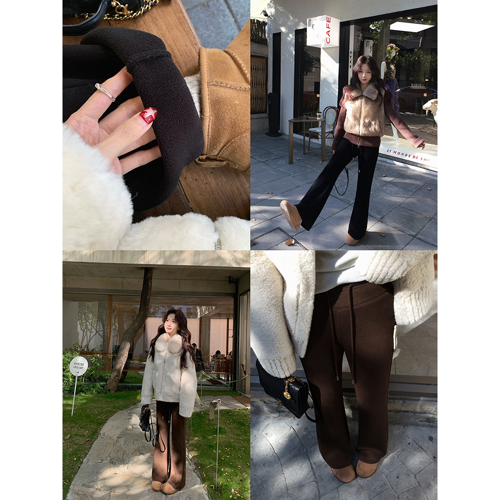 张贝贝 腿精比例 重磅刷毛针织 植绒加厚提臀微喇裤